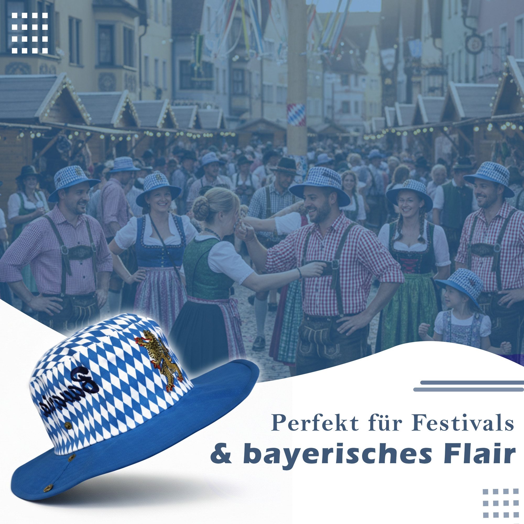 German Wear Trachtenhut HUT6-blau Trachtenhut mit Cowboy-Optik in bayrischem Muster