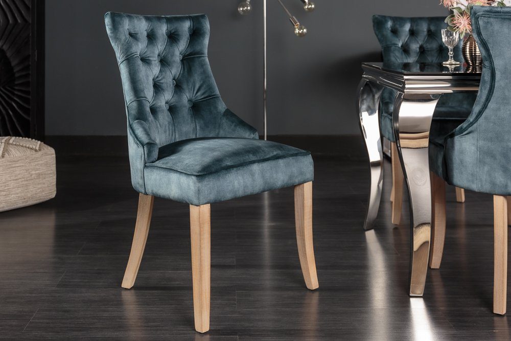 riess-ambiente Polsterstuhl CASTLE petrol, Esszimmer · Samt · Holz · Chesterfield · Landhaus