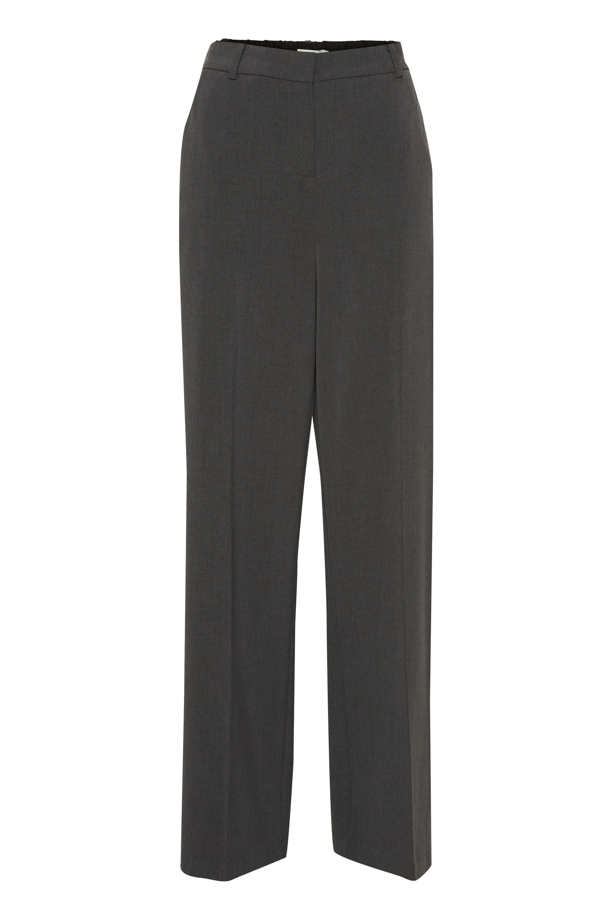 Stoffhose BYDANTA Dark Melange Gürtelschlaufen LEG Bundfaltenhose 2 (200456) PANTS mit Grey WIDE - 20806640 b.young