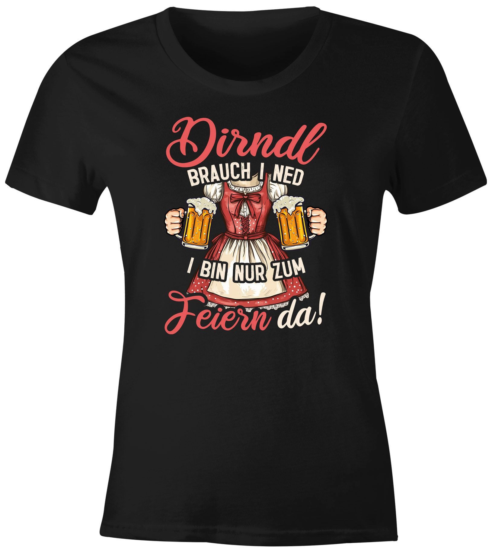 MoonWorks Print-Shirt Damen T-Shirt Trachtenshirt Dirndl Spruch Ich bin nur zum Feiern da mit Print