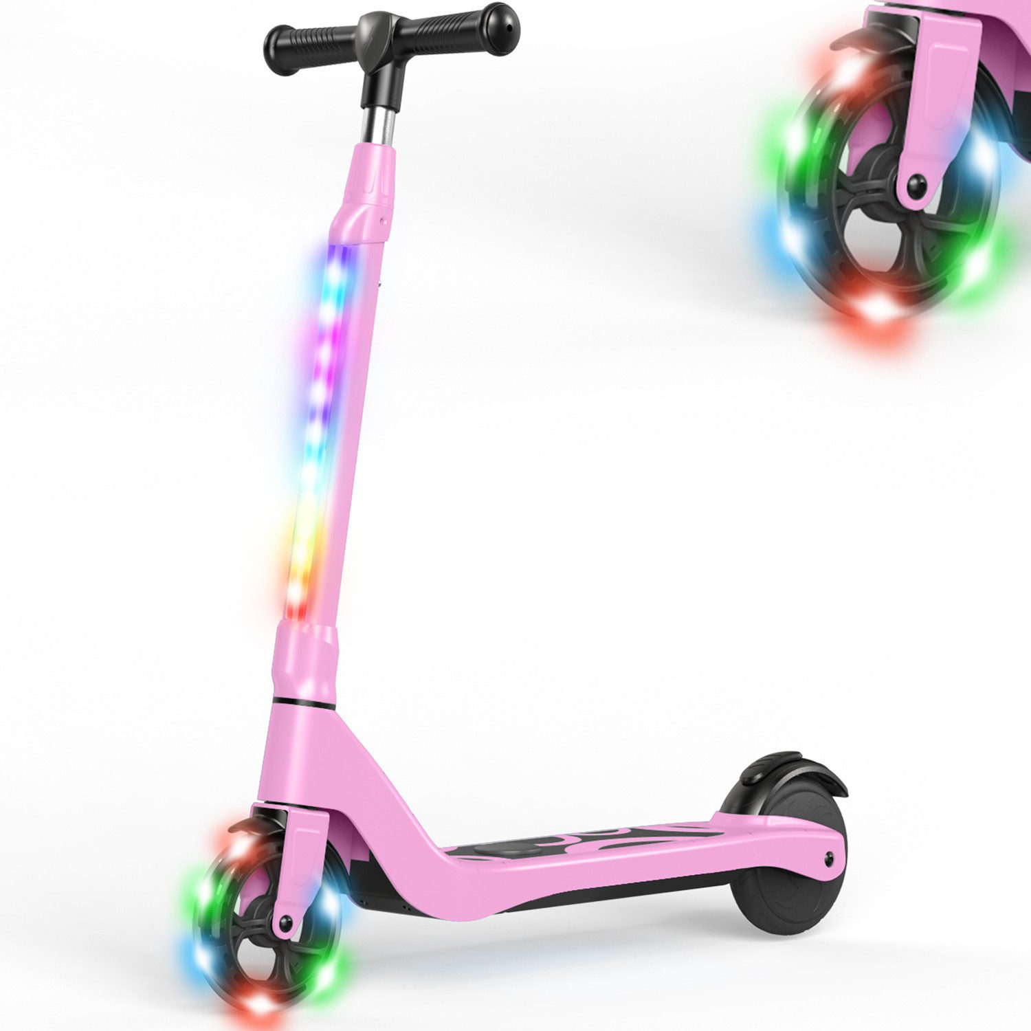 SISIGAD Elektro-Kinderroller E Scooter für Kinder 6-10Jahre, max. 10 km/h, Einstellbare Höhe, Elektroroller mit Bunte LED-Lichter, für Kinder 6-10 Jahren