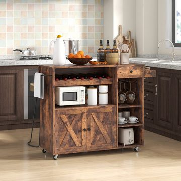 COSTWAY Küchenwagen, mit klappbarer Arbeitsplatte, Schublade & Regal, rollbar