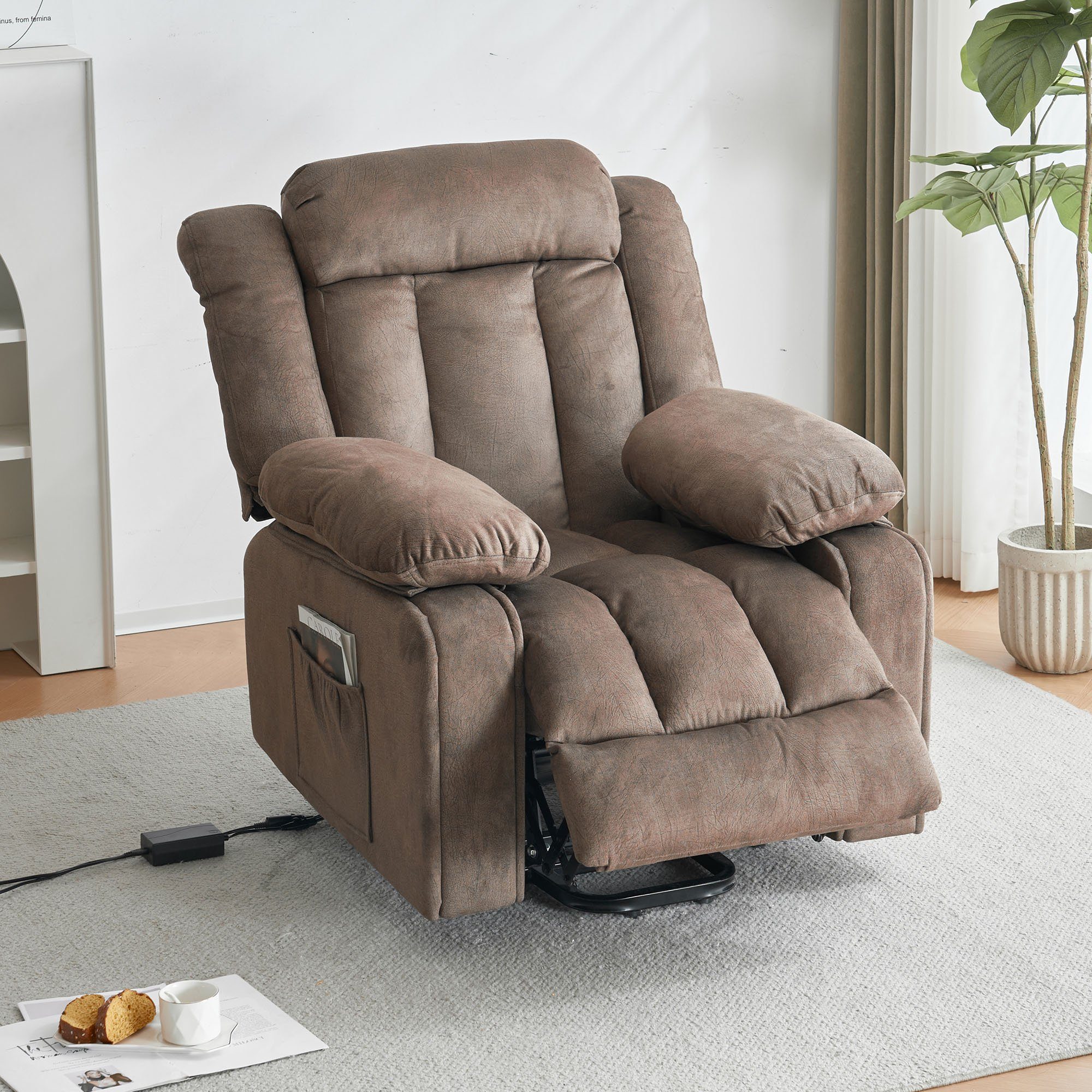 Merax TV-Sessel Elektrisch Relaxsessel Braun relaxfunktion, Vibraiton, Wärme mit und und Fernsehsessel Liegefunktion, mit Aufstehhilfe Massagesessel