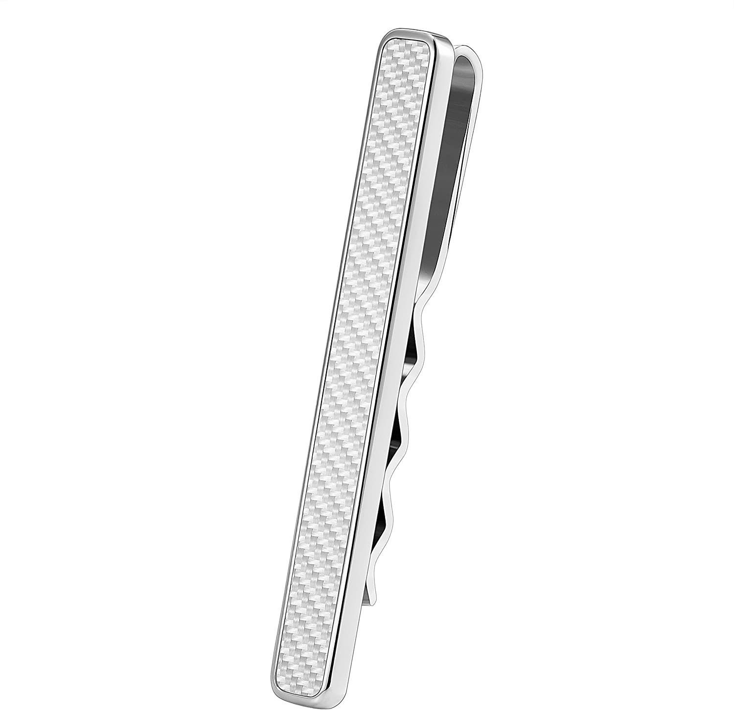 Karisma Krawattennadel Karisma Hochwertige Herren Edelstahl 316L Krawattennadel mit Karbon, /Krawattenklammer/Tie Clip Farbwahl KTC202 - Karbon-weiss