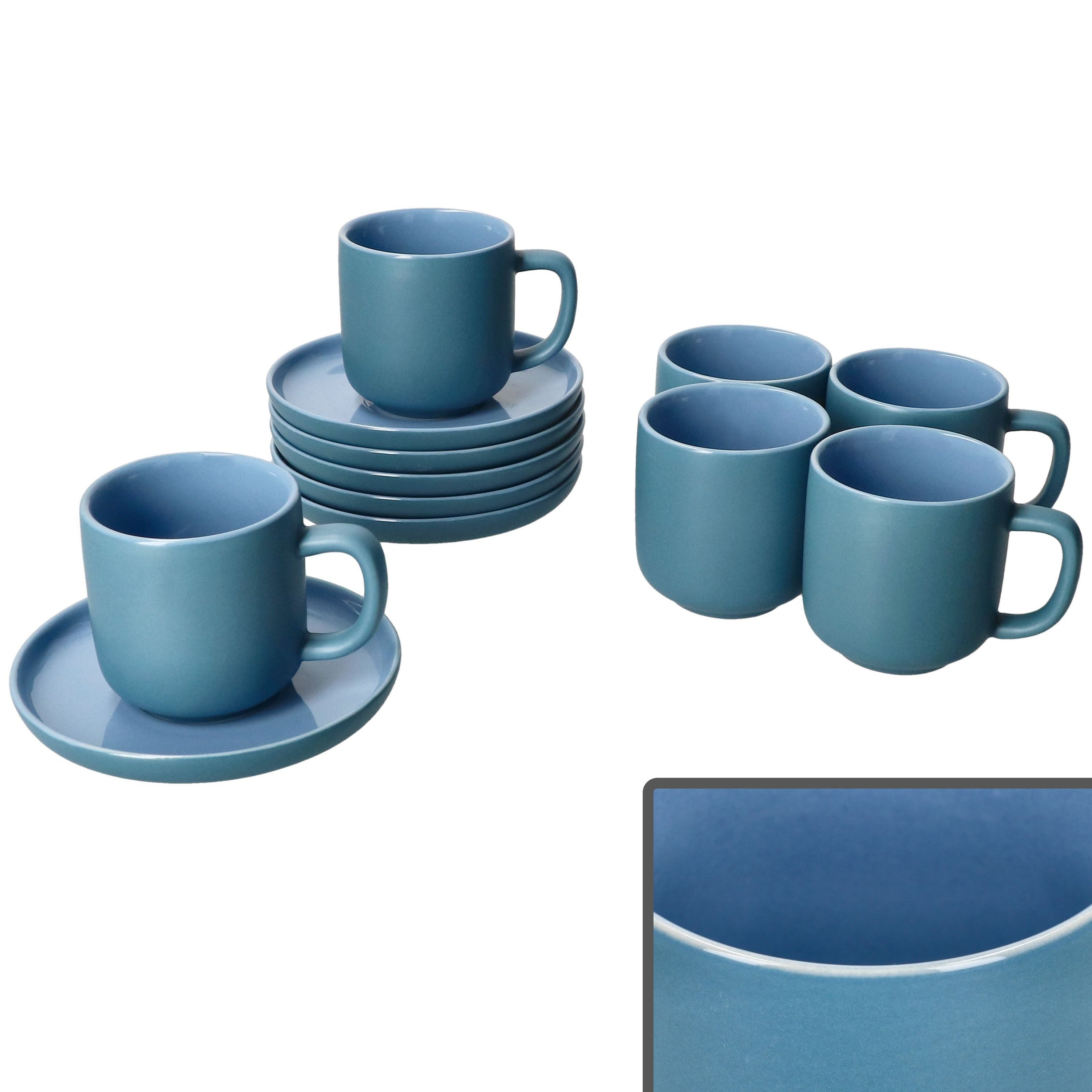 Ritzenhoff & Breker Tasse Ritzenhoff 6er Set Jasper Espressotassen & Untertassen Ozeanblau, Steingut