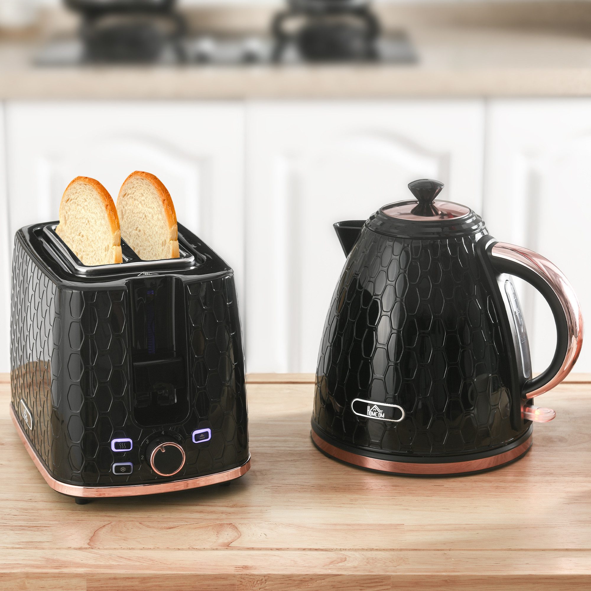 HOMCOM Frühstücks-Set Wasserkocher mit automatischer Abschaltung, 2-Scheiben-Toaster (2-tlg), Set in Schwarz, Schnellkochfunktion