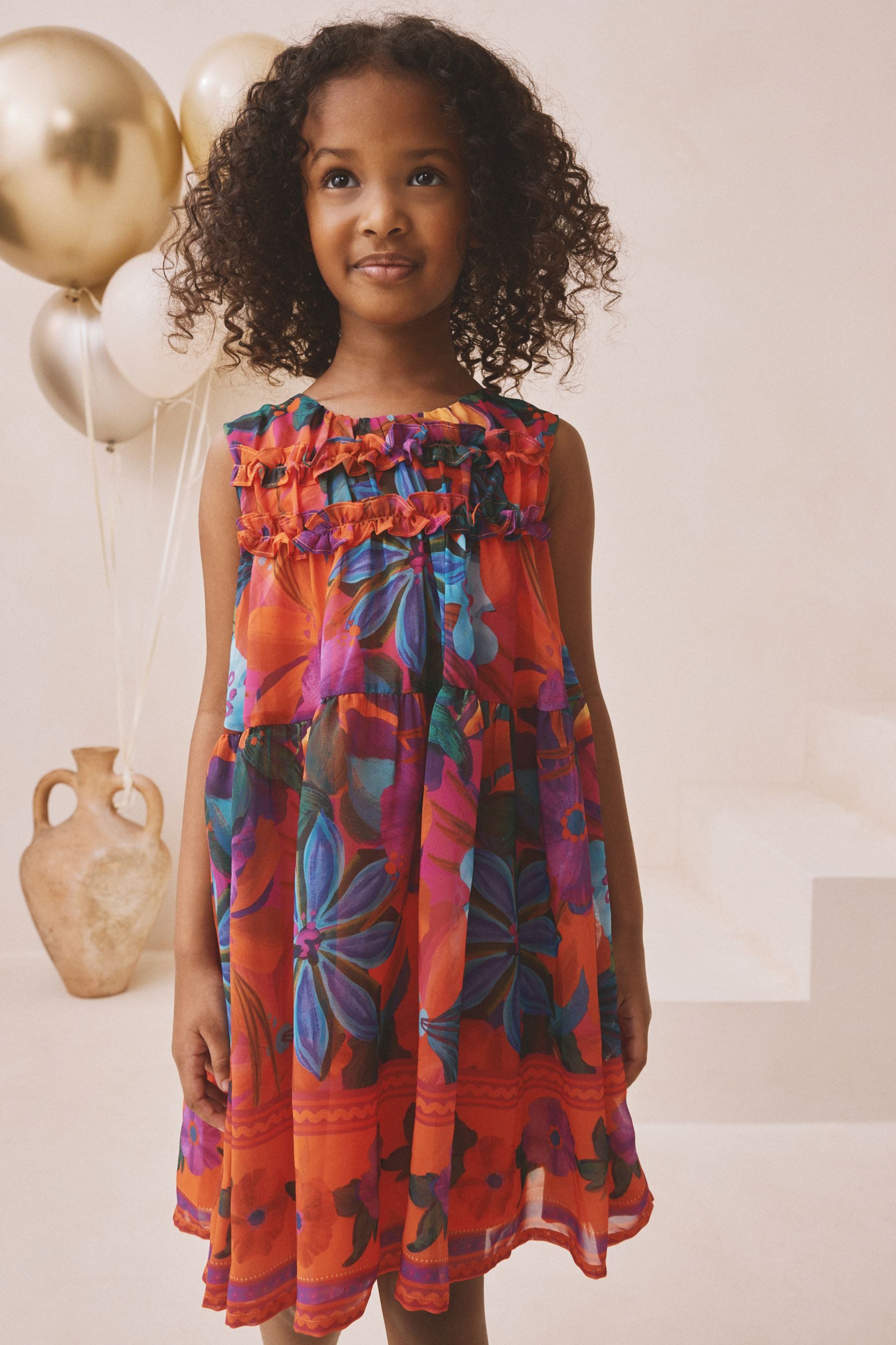 Partykleid Festliches Kleid mit floralem Muster und Rüschen
