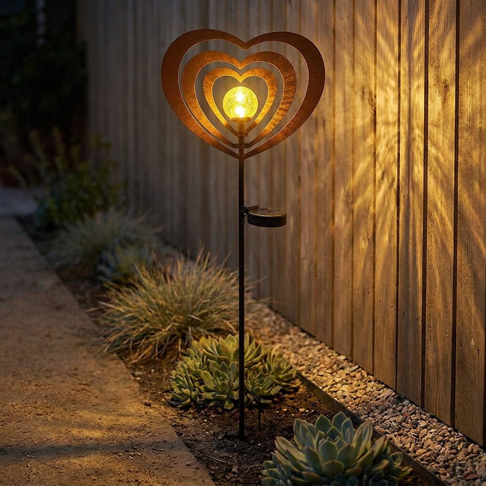 GLOBO LIGHTING LED Solarleuchte, LED-Leuchtmittel fest verbaut, Warmweiß, LED Solarleuchte Gartenleuchte Metall rostfarben mit Glaskugel H 82 cm