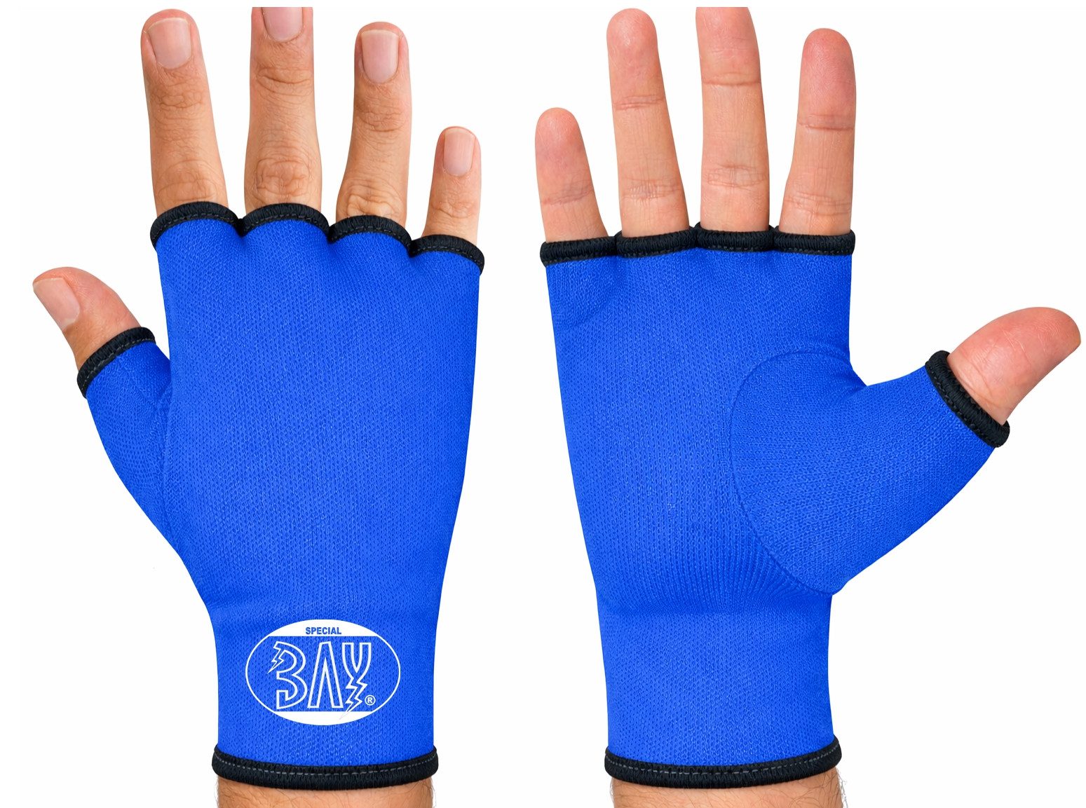 BAY-Sports Boxbandagen Innenhandschuhe Boxbandagen Handbandagen Boxen Kickboxen MMA blau (Paar, Paar), Halbfinger-Design zum schnellen Hineinschlüpfen - mehr Stabilität