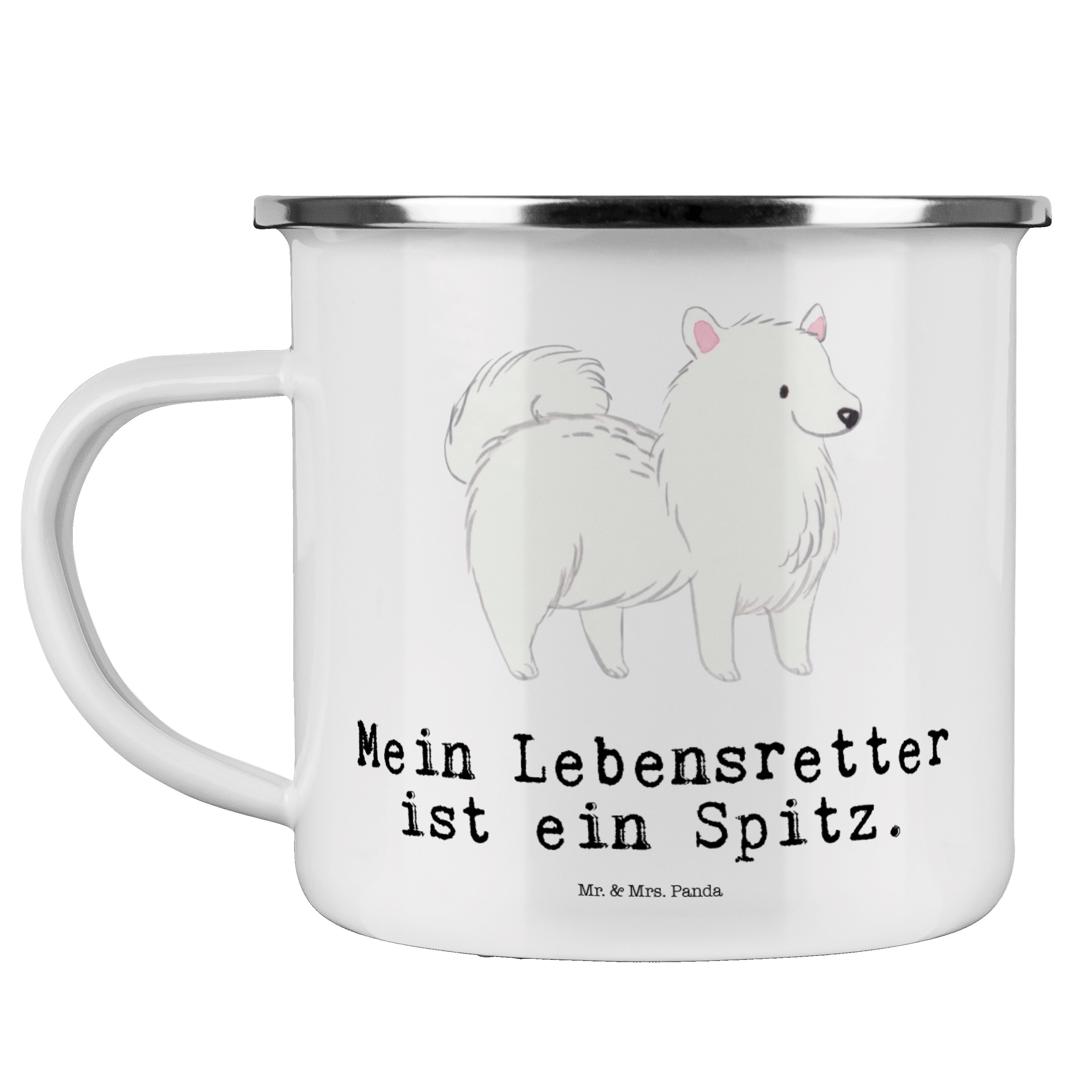 Mr. & Mrs. Panda Becher Spitz Lebensretter - Weiß - Geschenk, Trinkbecher, Hunderasse, Metall, Emaille