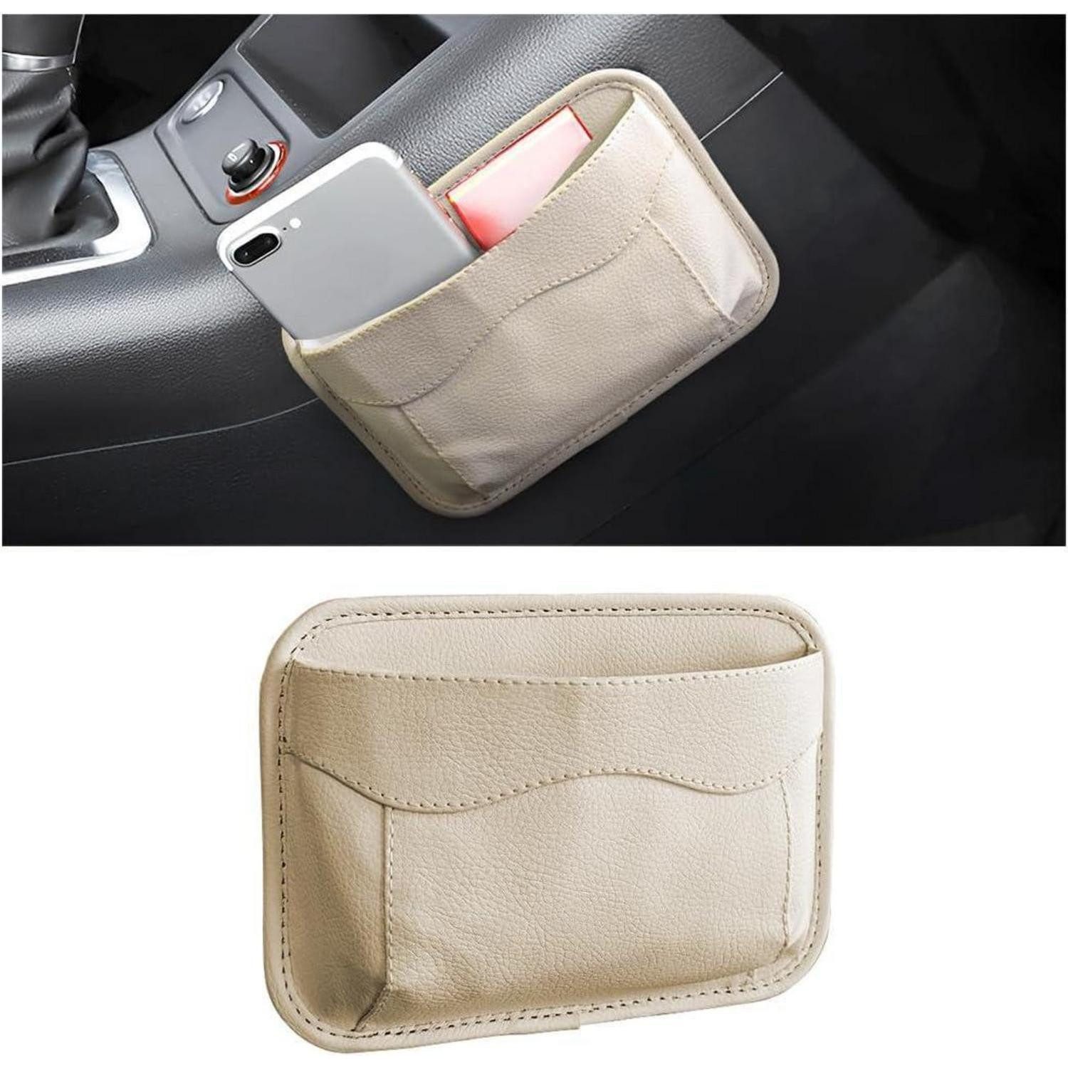 LuxusKollektion Auto-Fußmatten Organizer seitlich Autositz Leder Tasche Dokumente Beige