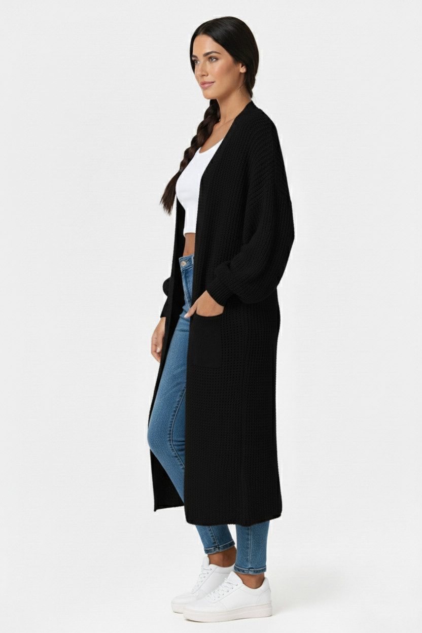 Kendindza Collection Cardigan Cardigan Damen lang Oversize Strickjacke Damen Lang aus Grobstrick Longstrickjacke Made In Italy - One Size 34-42