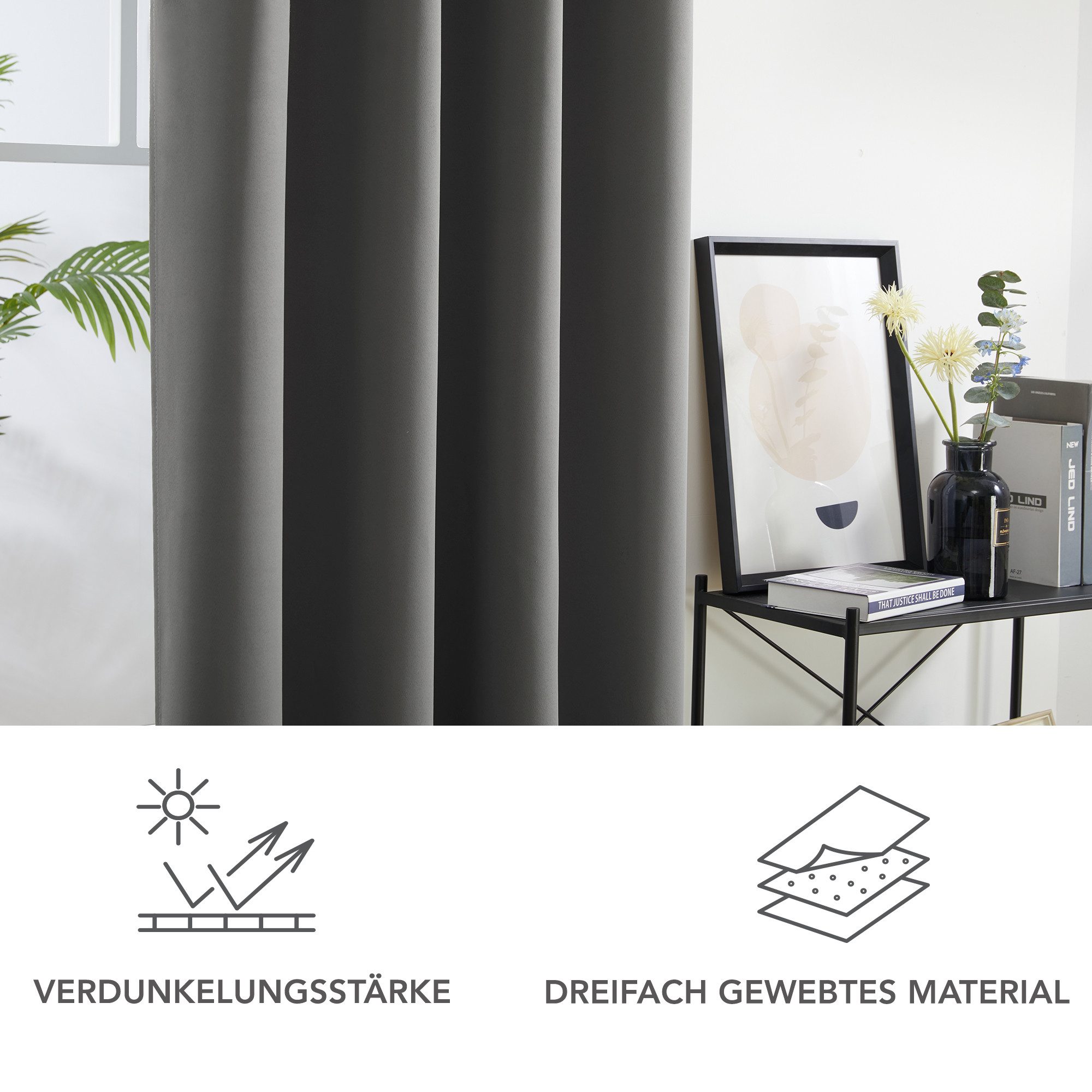 Deconovo Verdunkelungsvorhang Blickdichter Vorhang mit Ösen Gardinen Wohnzimmer 1 Stück, Verdunkelung Lärmschutz Thermogardine Dicke Vorhänge Kälteschutz