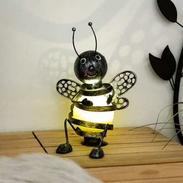 etc-shop LED Dekofigur, LED-Leuchtmittel fest verbaut, LED Solar Biene Leuchte Außen Bereich Figur Strahler IP44 Akku Balkon