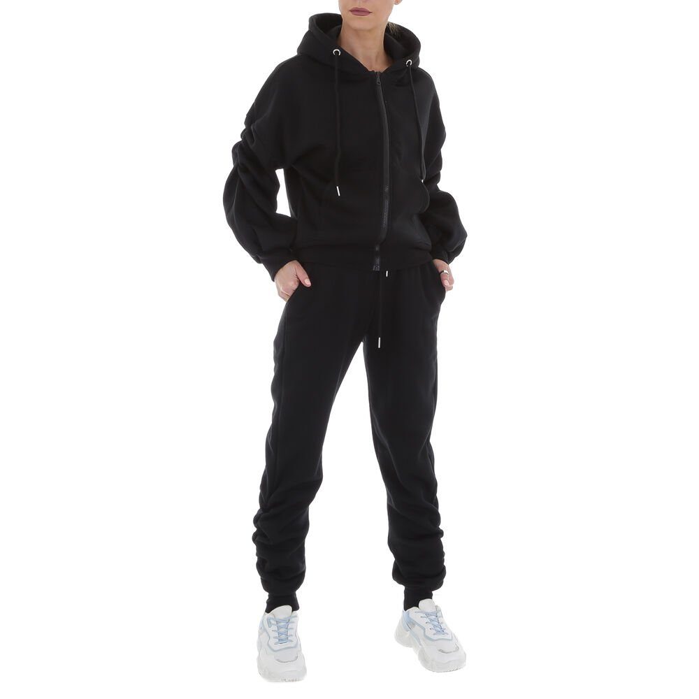 Ital-Design Jogginganzug Damen Freizeit, Kapuze Stretch Jogging- &  Freizeitanzug in Schwarz