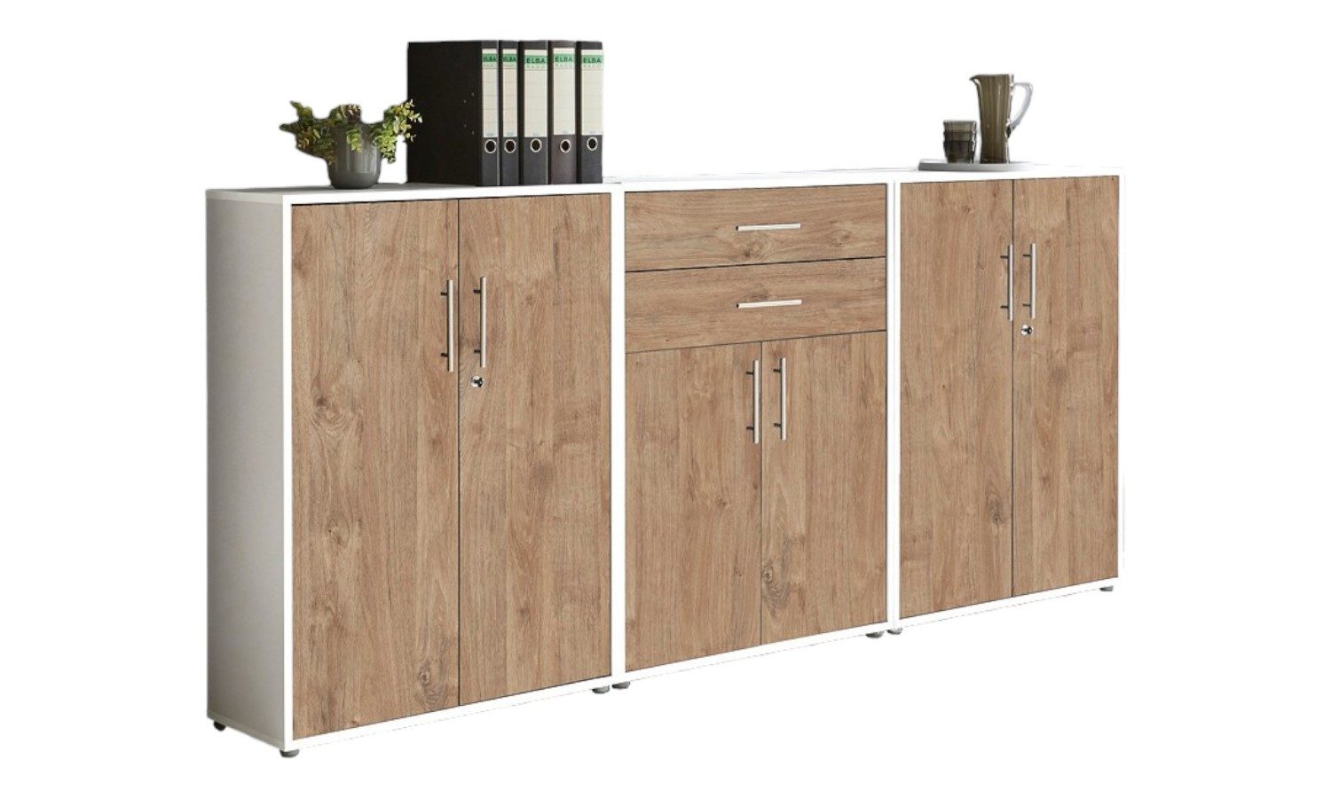 BMG Möbel Aktenschrank Office Edition (Set 15, Büroschrank abschließbar mit Metallgriffen, 2x abschließbarer Aktenschrank, 1x Schubkastenschrank) BxHxT:253,2 x 113,6 x 33 cm, Made in Germany