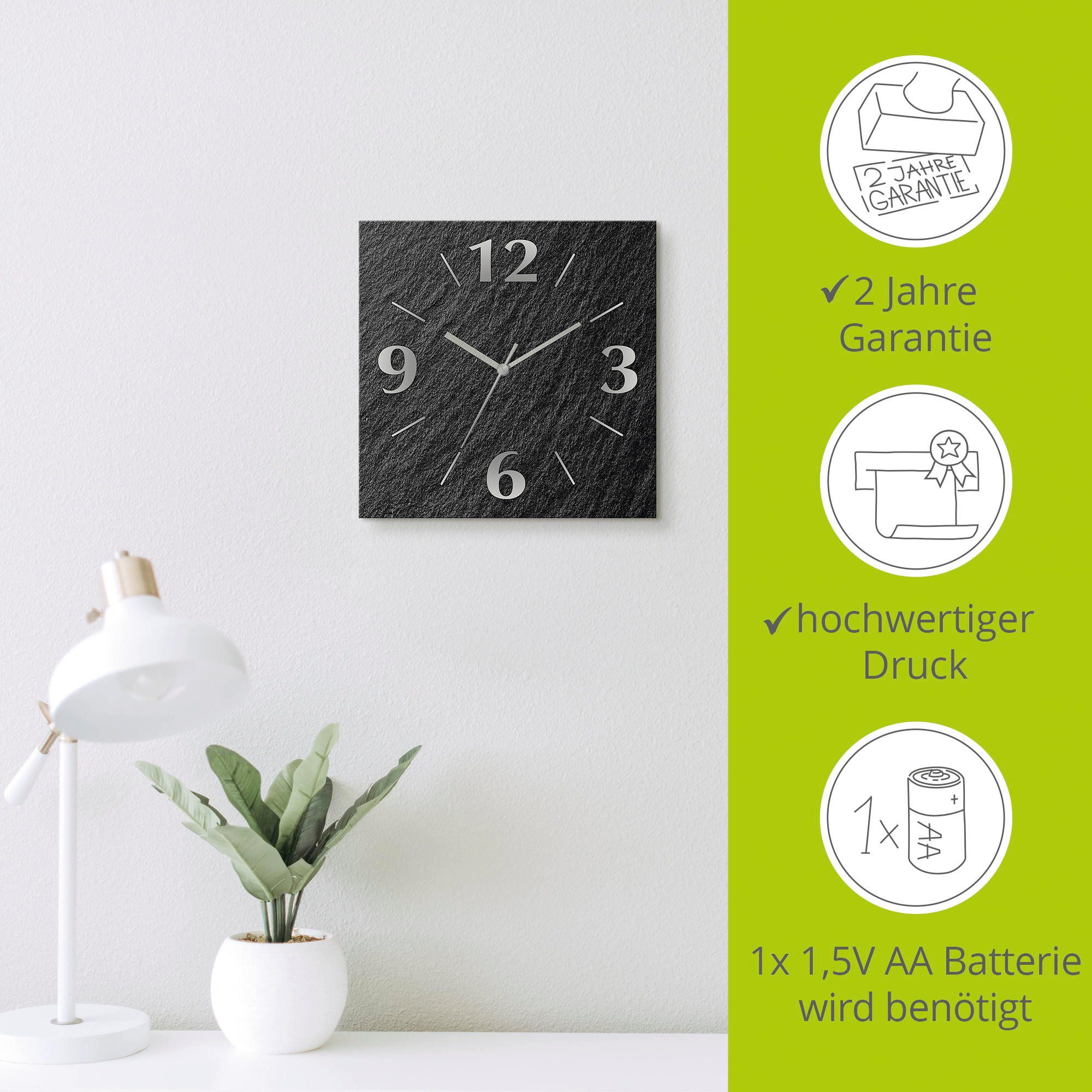 Artland Wanduhr Schiefer (wahlweise mit Quarz- oder Funkuhrwerk, lautlos ohne Tickgeräusche)