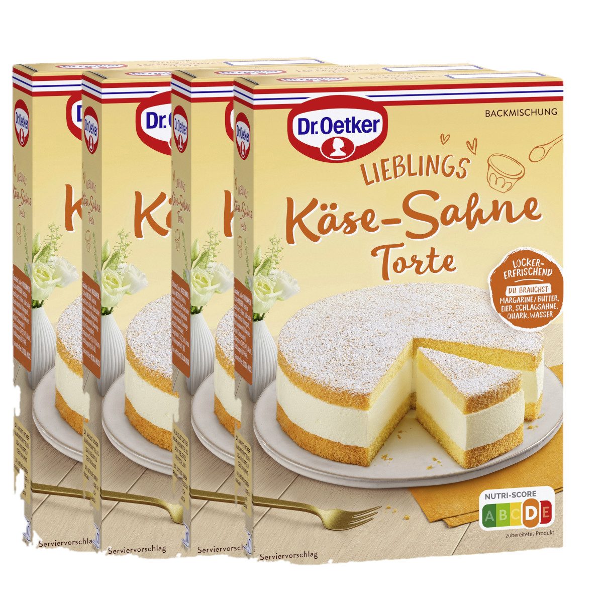 Dr. Oetker Küchenhelfer Backmischung, Dr. Oetker Käse Sahne Torte Backmischung mit Dekorzucker 385g 4er Pack