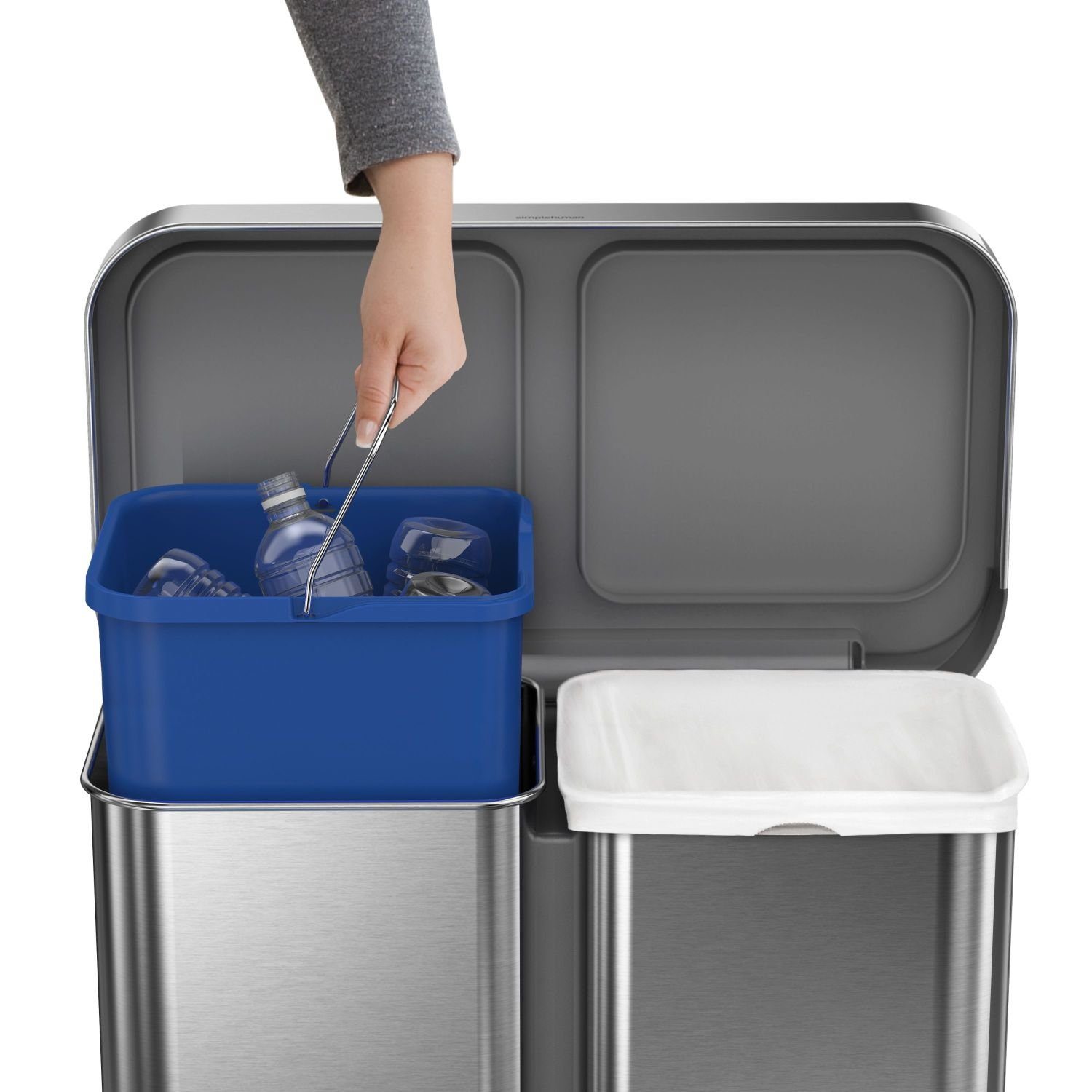 simplehuman Mülleimer Rechteckiger Treteimer Doppelfach 58 Liter