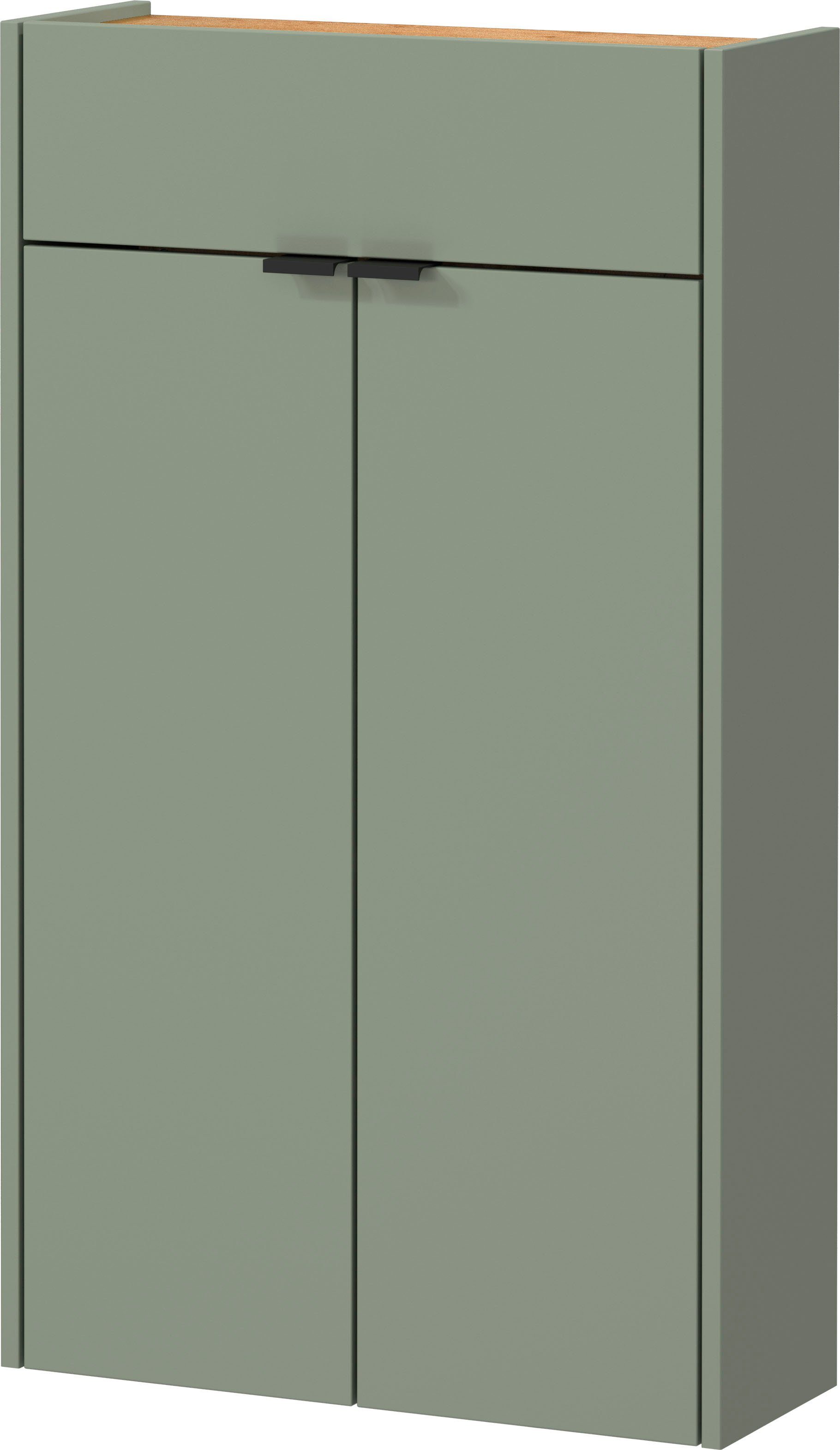 GERMANIA Garderoben-Set Ameca, (Set, 3-St), geringe Mehrzweckschrank, Tiefe und Spiegel mit grün Garderobenpaneel