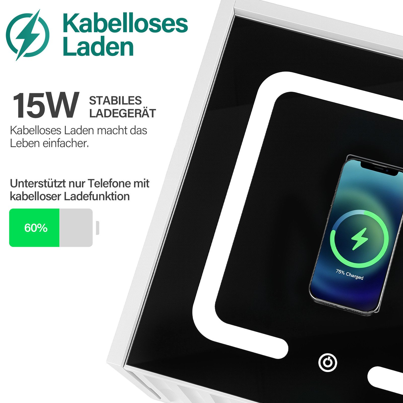 oyajia Nachttisch Nachttisch mit LED-Beleuchtung, Beistelltisch mit 15W Kabelloses Laden (Nachttisch mit USB + Type-C, Beistelltisch, 2/ 3 Schubladen, modern), für modernes Schlafzimmerdesign