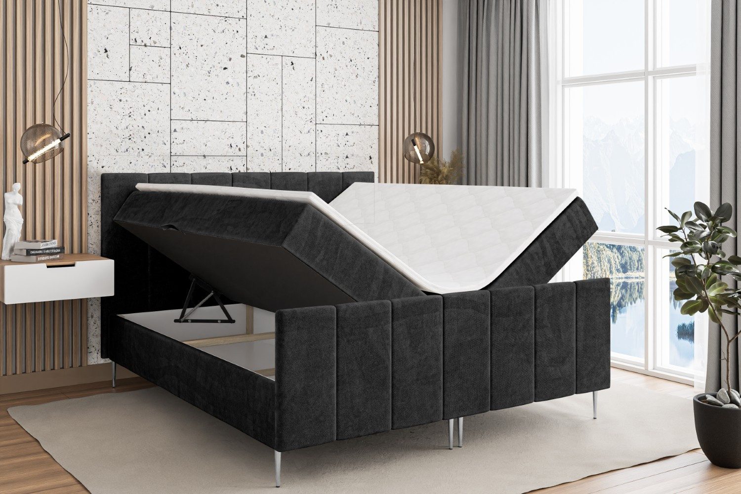 ALTDECOR Boxbett MOETI-F-Z (Multipocket-Matratze H4, H3 Matratze Bonellfederung, Topper, Kopfteil)