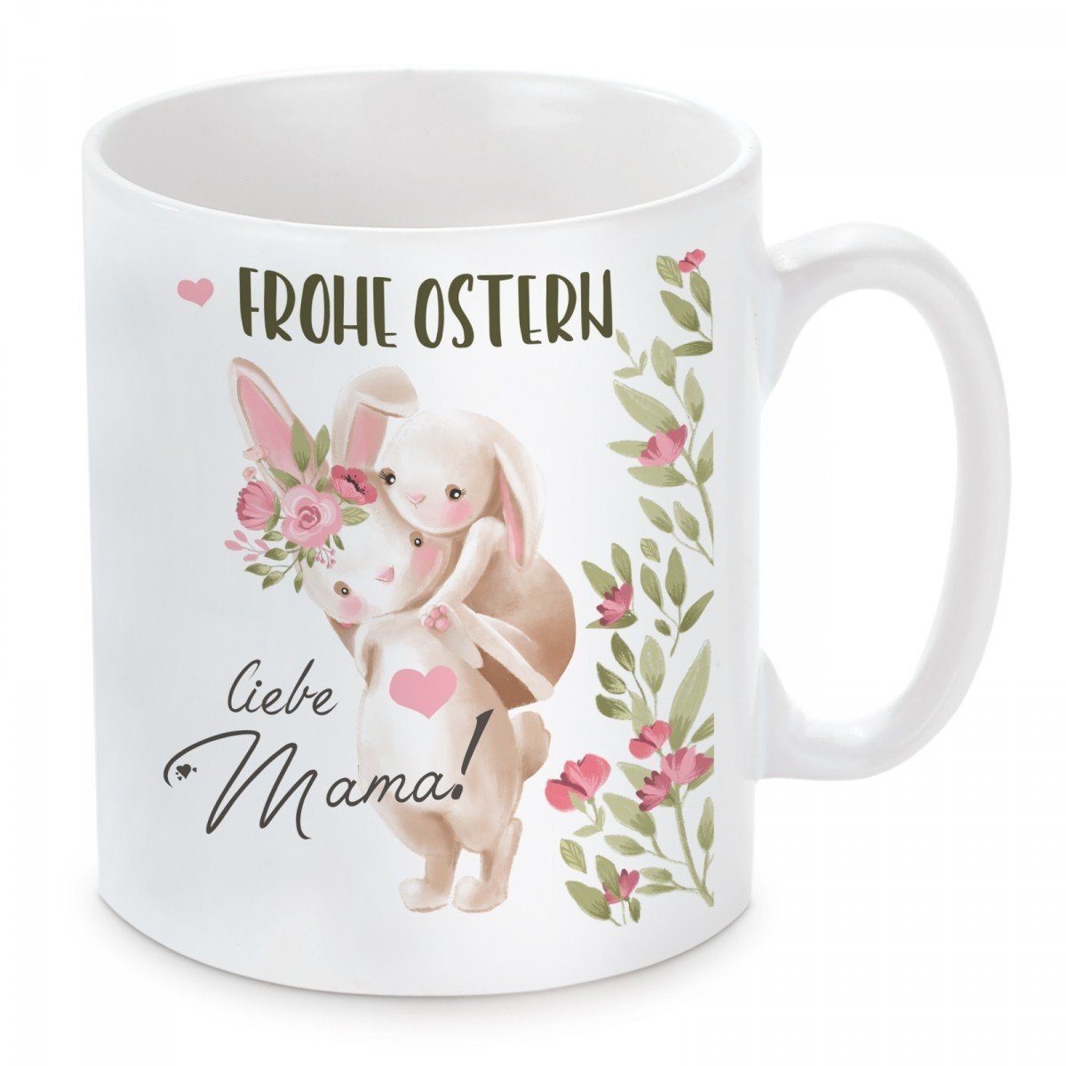 Herzbotschaft Tasse Kaffeebecher mit Motiv Frohe Ostern liebe Mama!, Keramik, Kaffeetasse spülmaschinenfest und mikrowellengeeignet