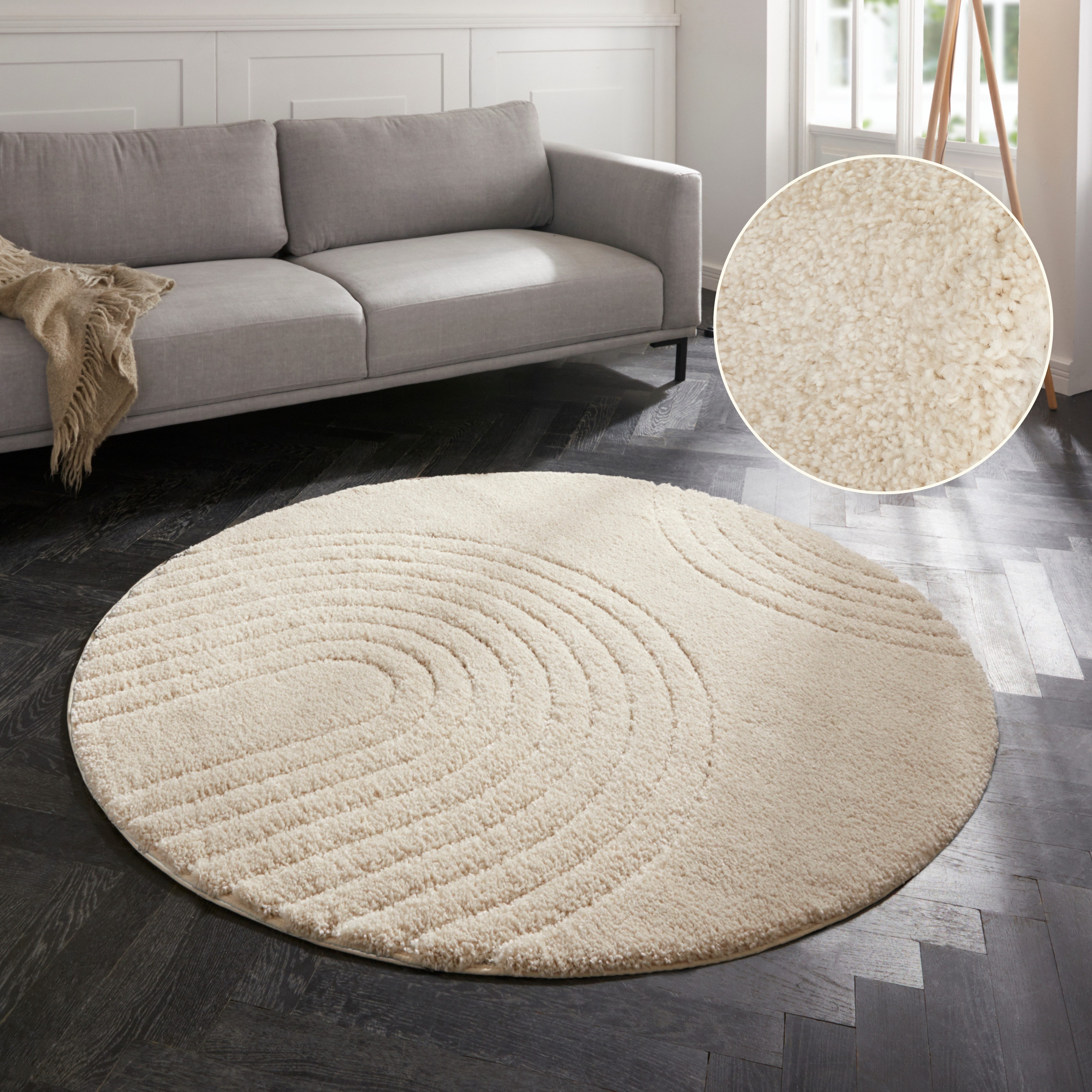 HANSE Home Teppich Fergus, rund, Höhe: 22 mm, Shaggy, Weich, Skandi, Flauschig, Wohnzimmer, Schlafzimmer, Flur