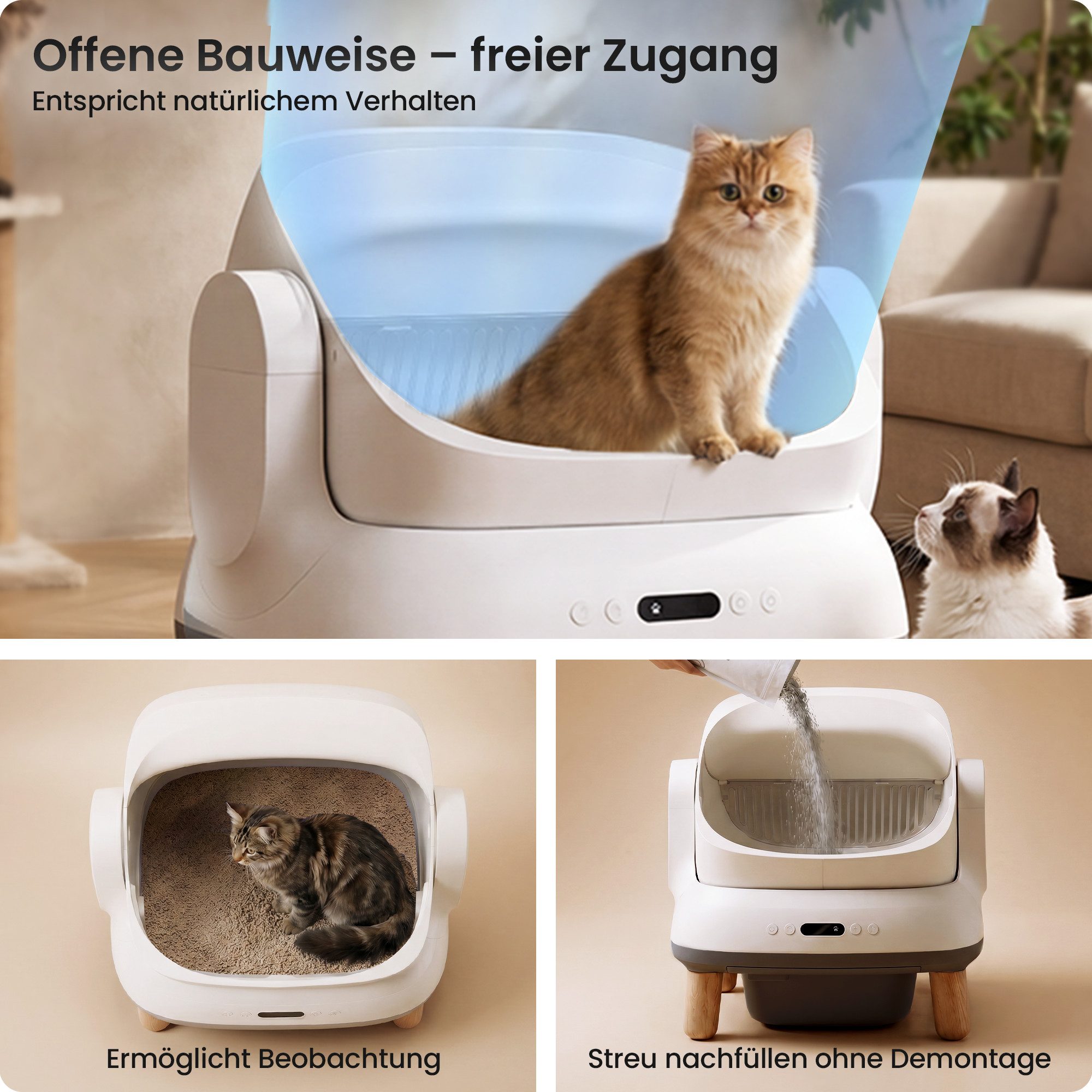 HOMALL Katzentoilette Offenes katzenklo selbstreinigend,17-fach Sensor-Sicherheitssystem, 12-Liter,15 Tage wartungsfrei,App-Steuerung,für mehrere katzen