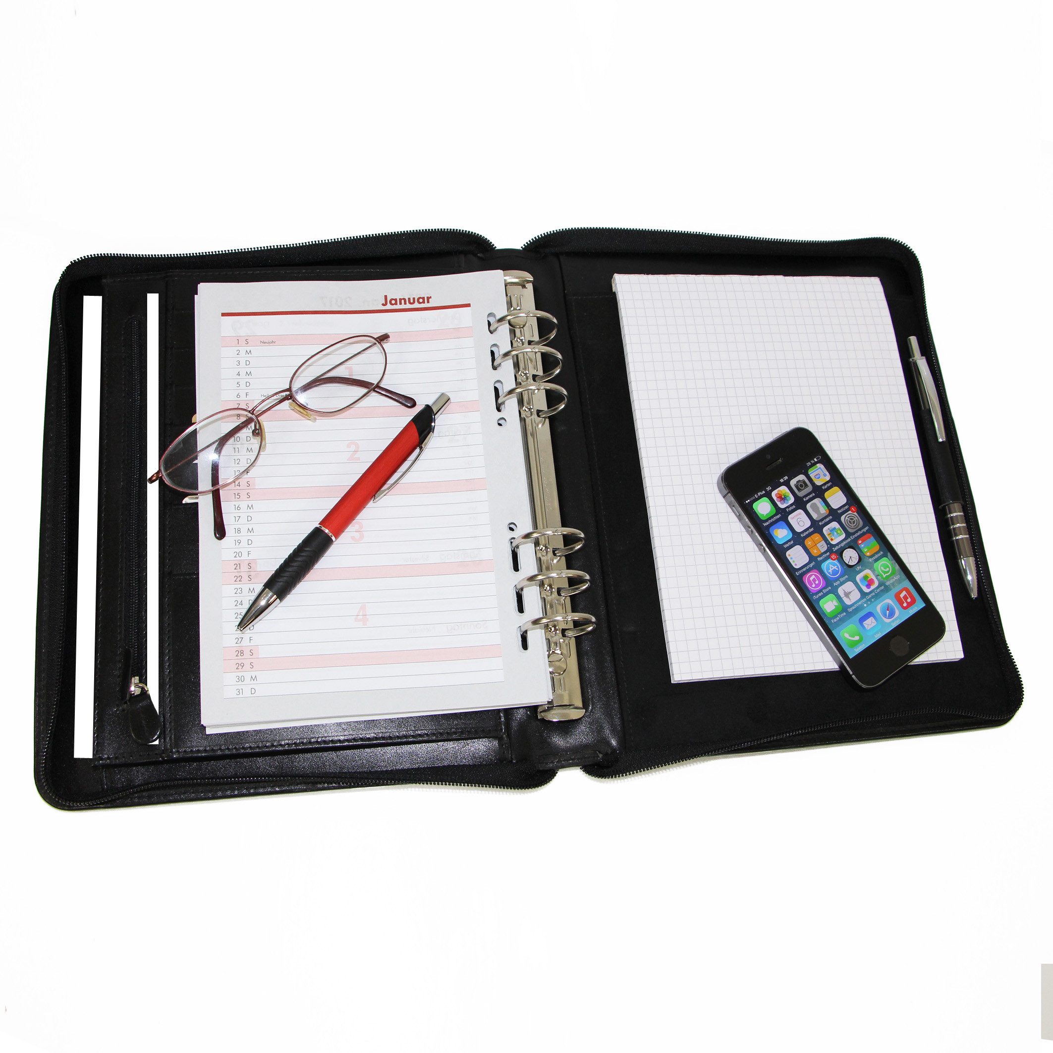 ALMADIH Konferenzmappe 2026 Ledermappe Organizer A5 Leder Terminplaner braun, schwarz