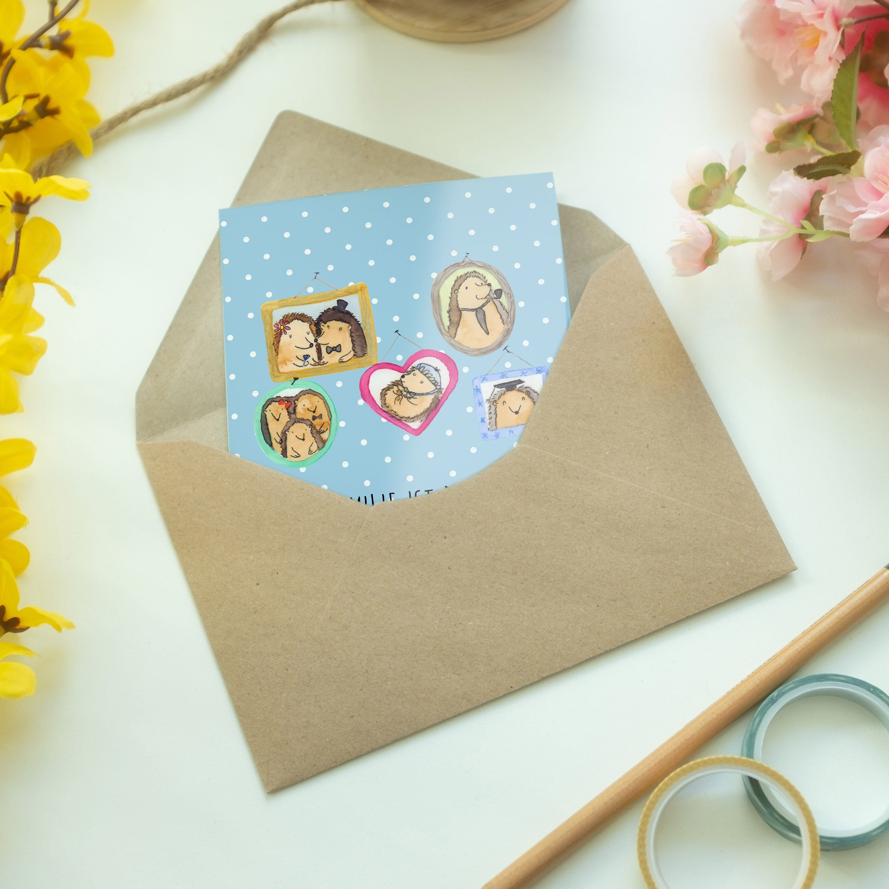 Familie & - Igel Hochzeitska Mr. - Geschenk, Grußkarte Pastell Blau Mrs. Mama, Klappkarte, Panda