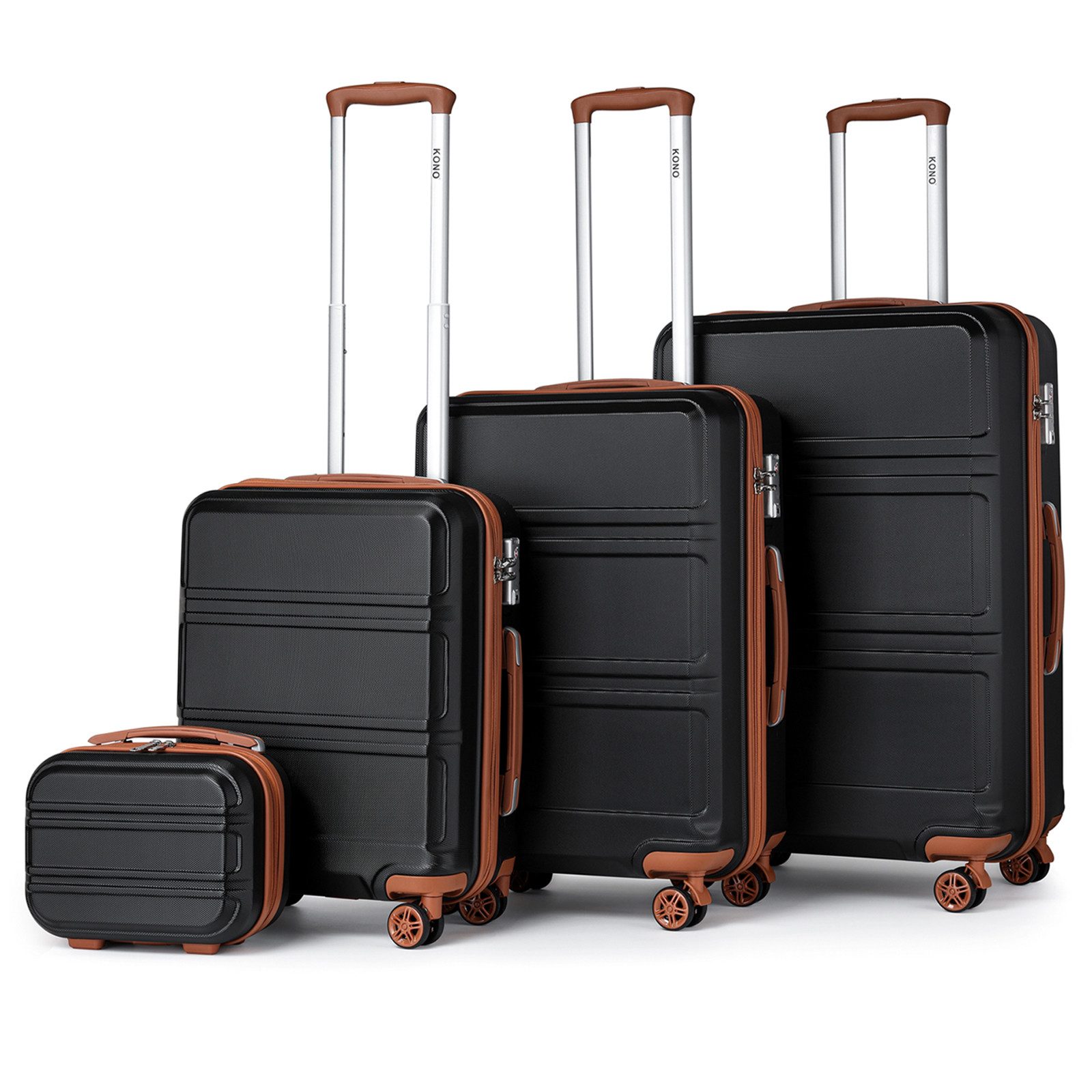 KONO Kofferset 4-teiliges Reiseset, ABS-Hartschalenkoffer (XL/L/M) + Kosmetikkoffer, (4 tlg)