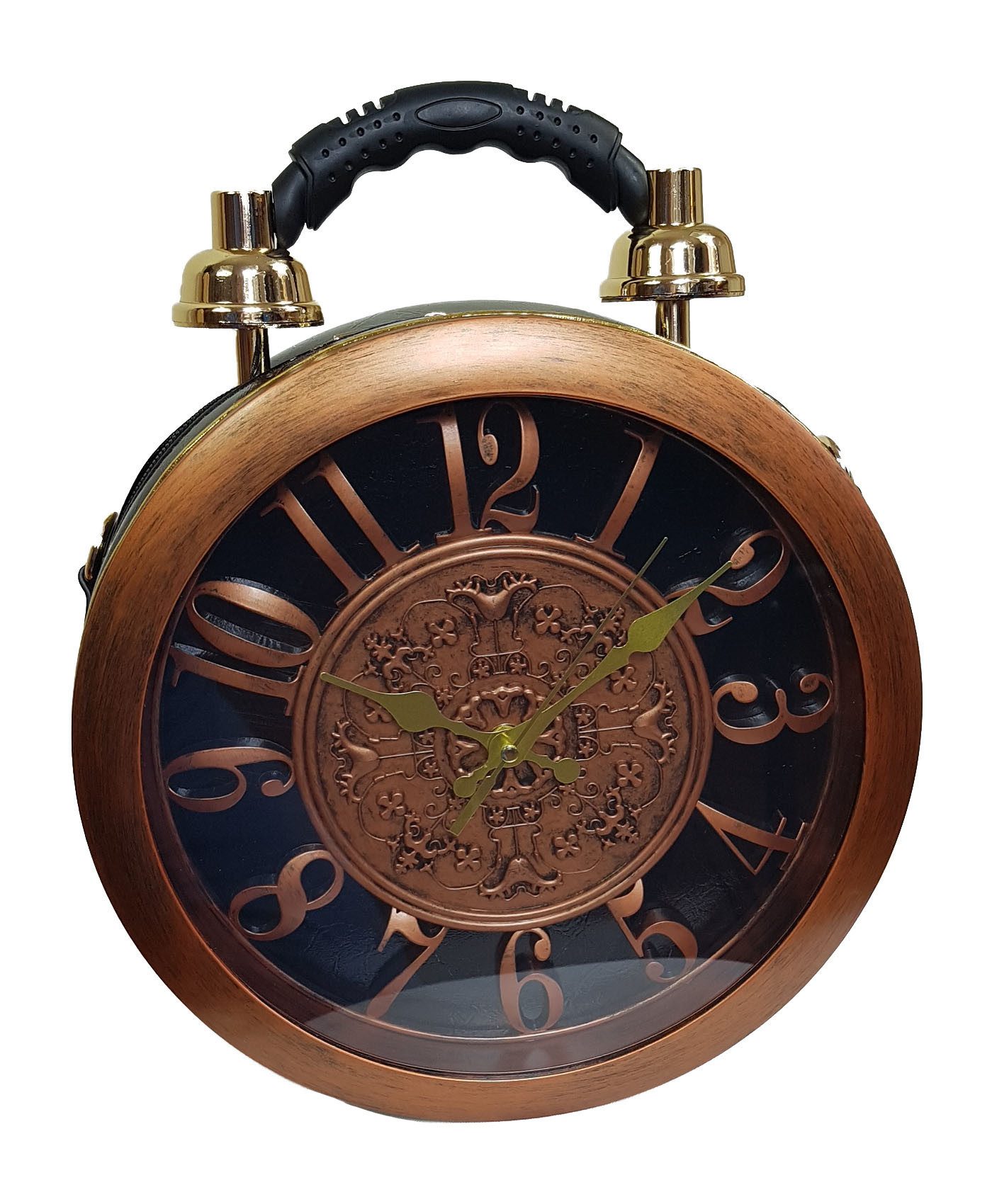 Einkaufszauber Handtasche Designer Handtasche mit echter Uhr Schwarz-Kupfer, Echte Uhr an der Vorderseite
