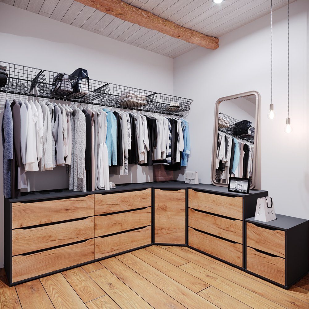 Vicco Kommode Ruben, Goldkraft Eiche/Anthrazit, 80 x 77.6 cm mit Schubladen