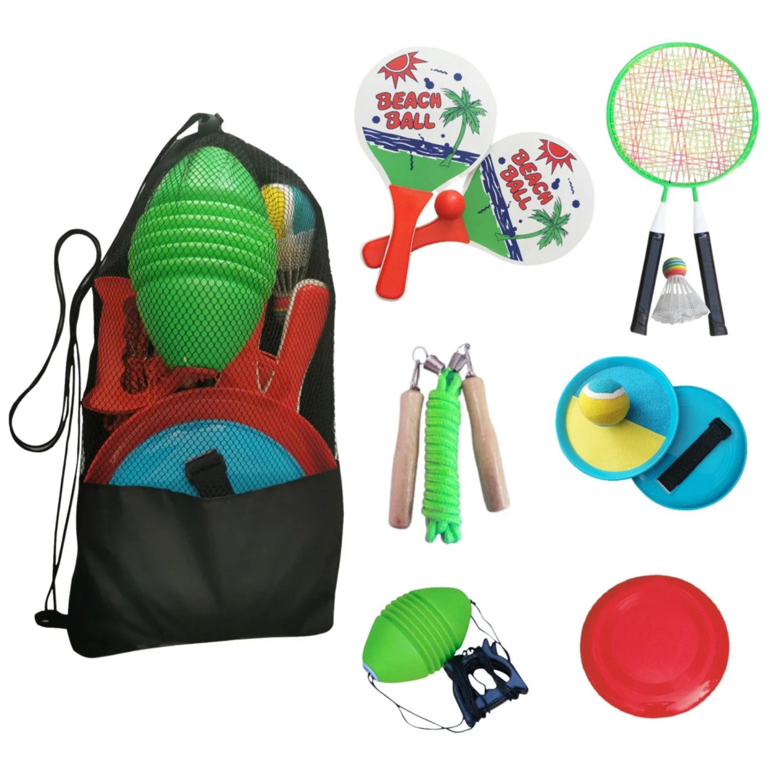 L.A. Sports Spiel Strandspiel-Set 6 in 1, Familienspiel/ Kinderspiel, inklusive Tragetasche