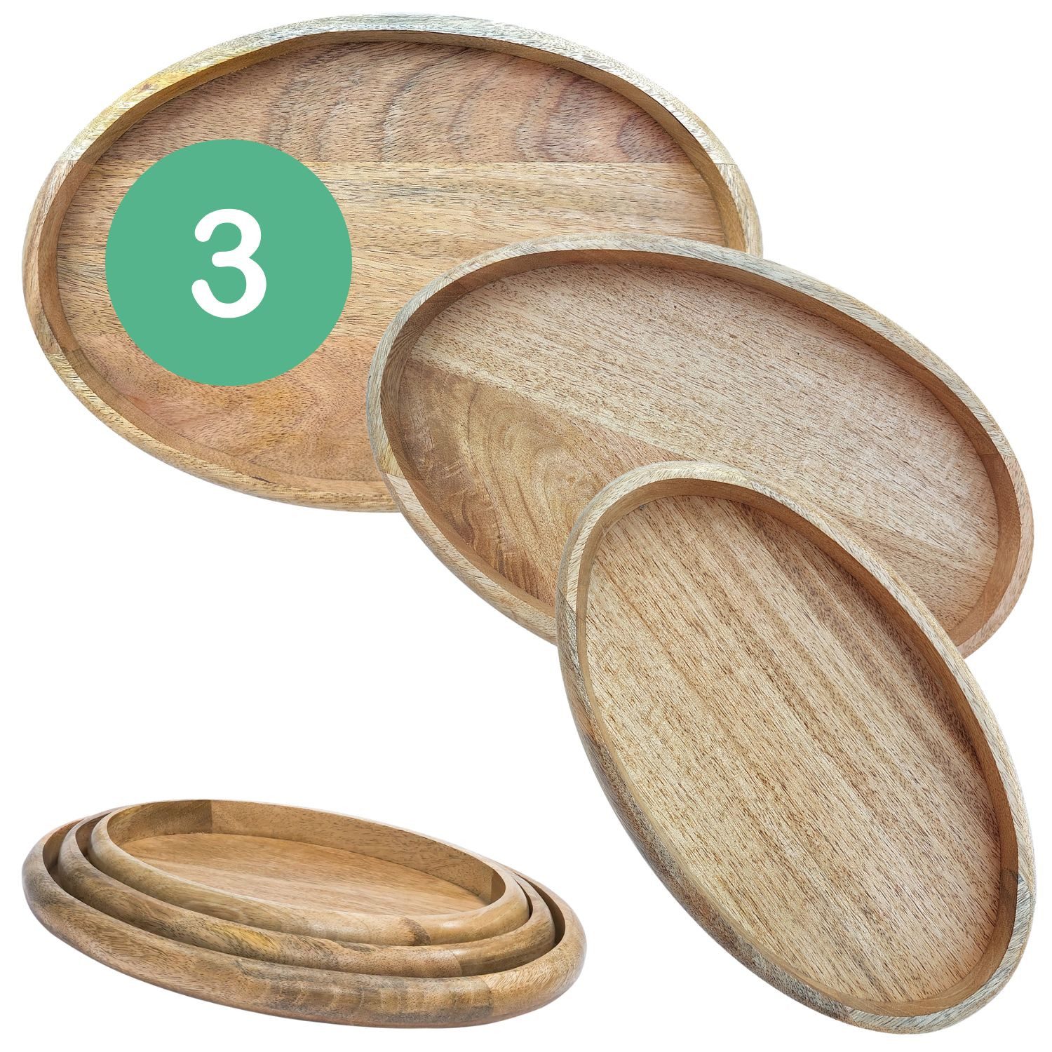 Marrakesch Orient & Mediterran Interior Dekotablett 3er Serviertablett-Set Cagdas handgefertigt aus Mangoholz, Natur 38 cm (1 St), Handarbeit