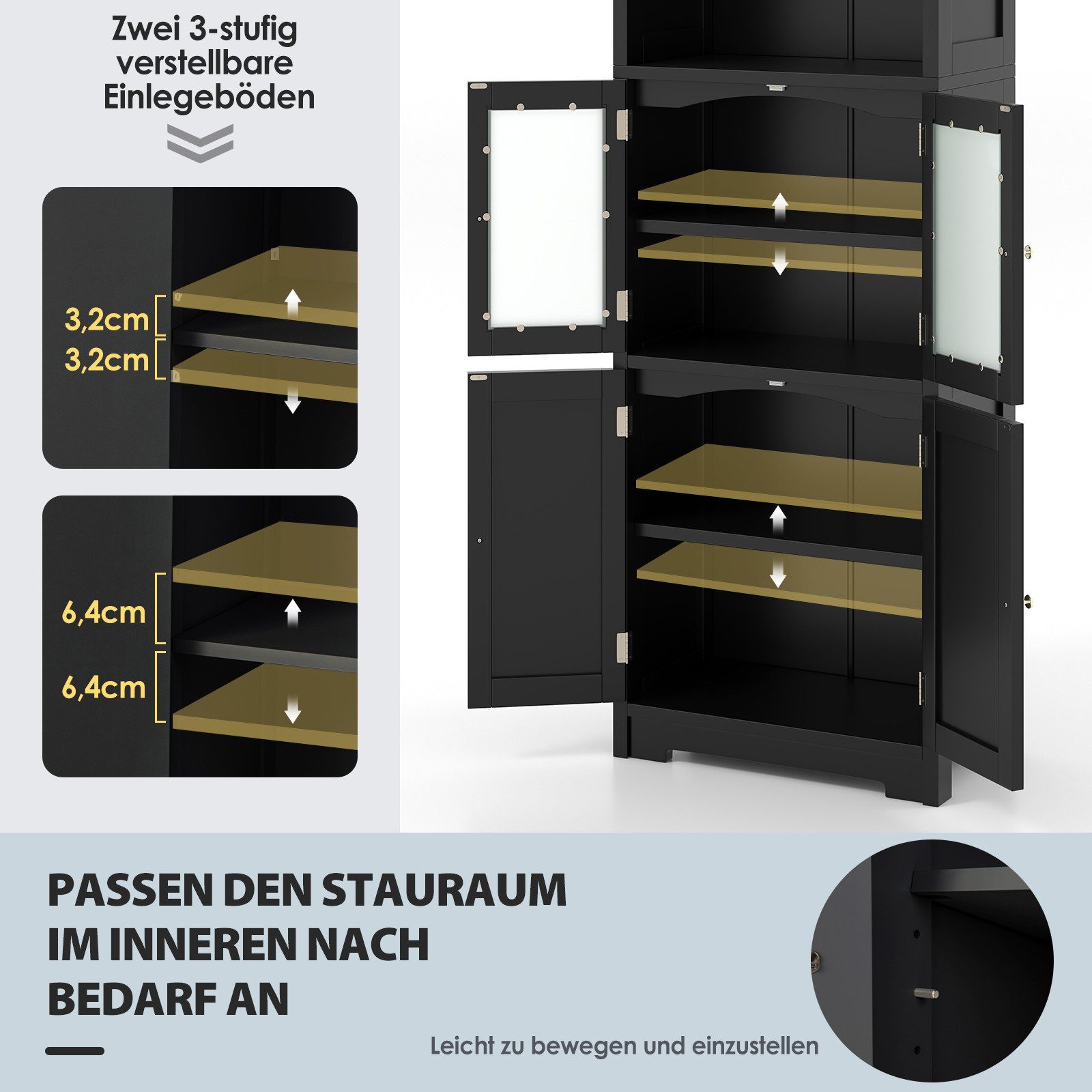 COSTWAY Hochschrank Bad, Küchschrank mit verstellbarem Regal, Holz weiß 163cm