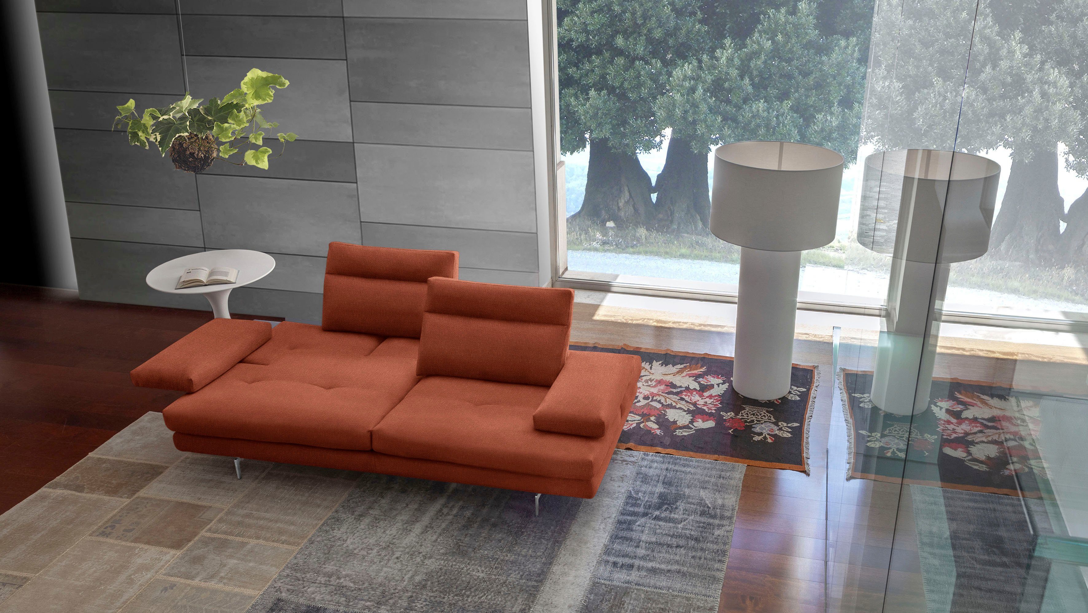 CALIA ITALIA 3-Sitzer Toby Wing, 208 cm breit, Designsofa mit hohem Sitzkomfort, inklusive Sitztiefenverstellung, Füße in Chrom glänzend