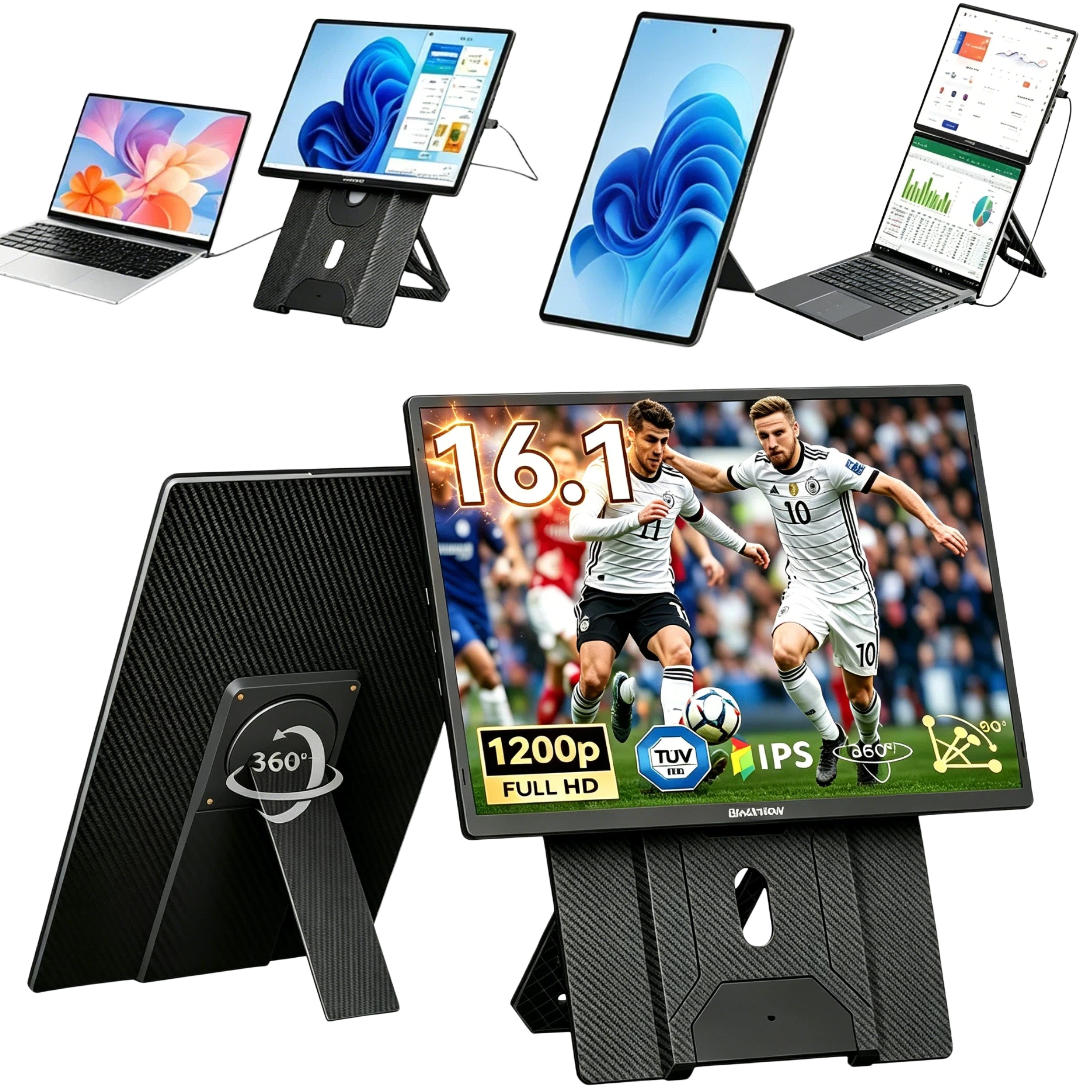 blackview 16 Zoll FHD IPS Gaming Display Laptop Bildschirm Erweiterung Table 9 Portabler Monitor (41 cm/16 ", 1920 × 1200 px, Full HD, 60 Hz, IPS, Laptop Bildschirm Erweiterung, Windows/Mac/Android/ChromeOS)
