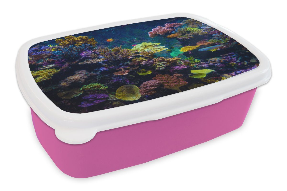 MuchoWow Lunchbox Koralle - Farben - Fisch, Kunststoff, (2-tlg), Brotbox für Erwachsene, Brotdose Kinder, Snackbox, Mädchen, Kunststoff rosa