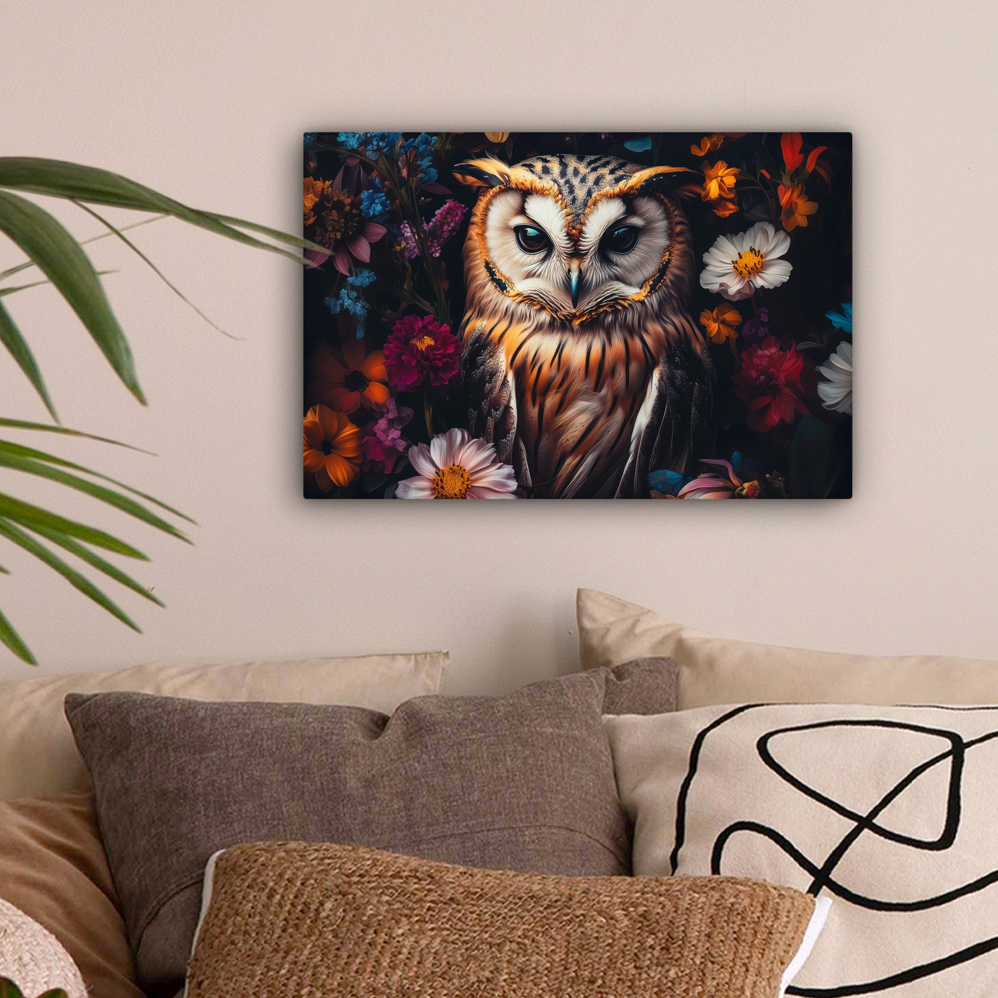 OneMillionCanvasses® Leinwandbild Eule - Blumen - günstig online kaufen
