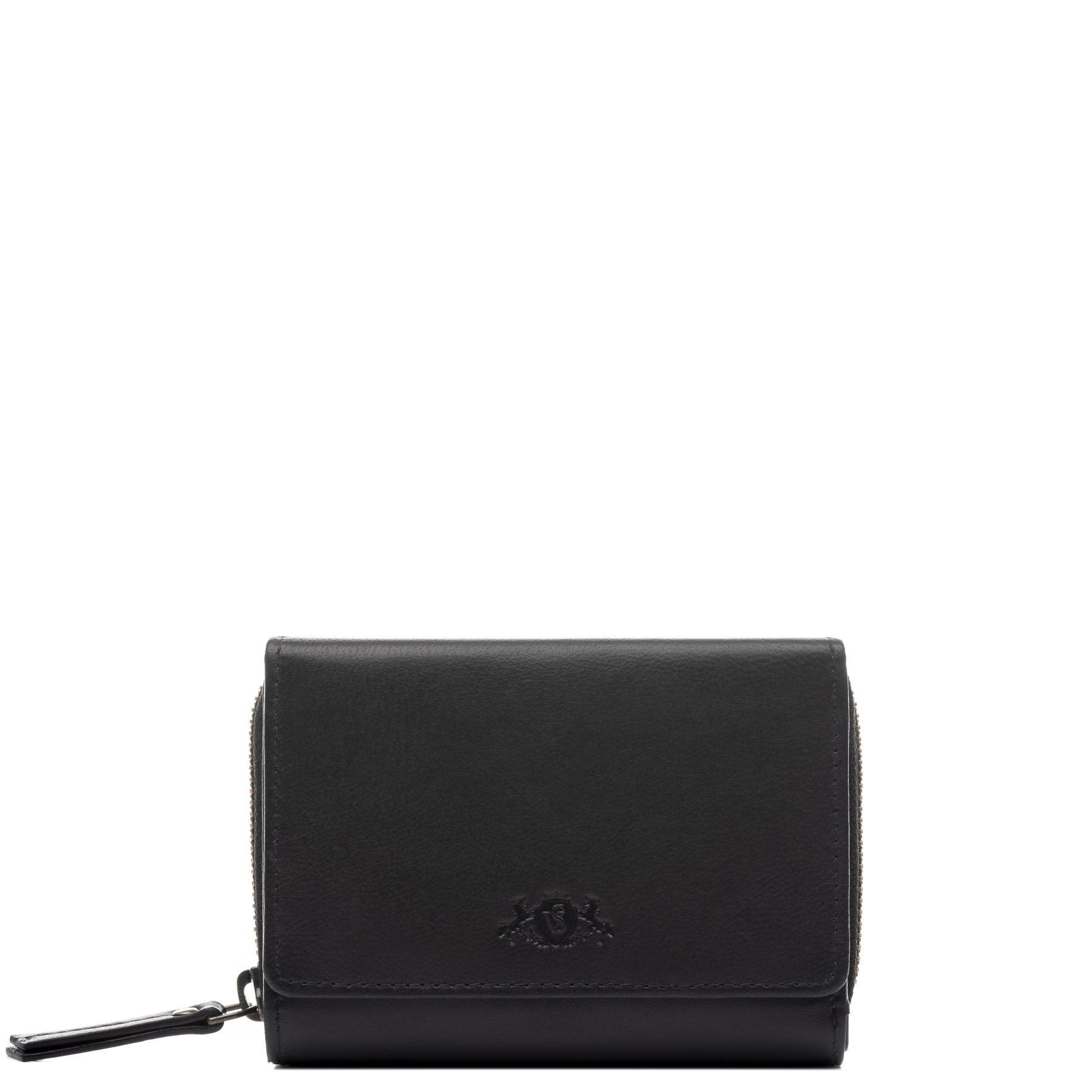 SID & VAIN Geldbörse echt Leder Damen Geldbeutel groß schwarz AVA, Portemonnaie Echtleder für Damen, Wallet, Brieftasche schwarz