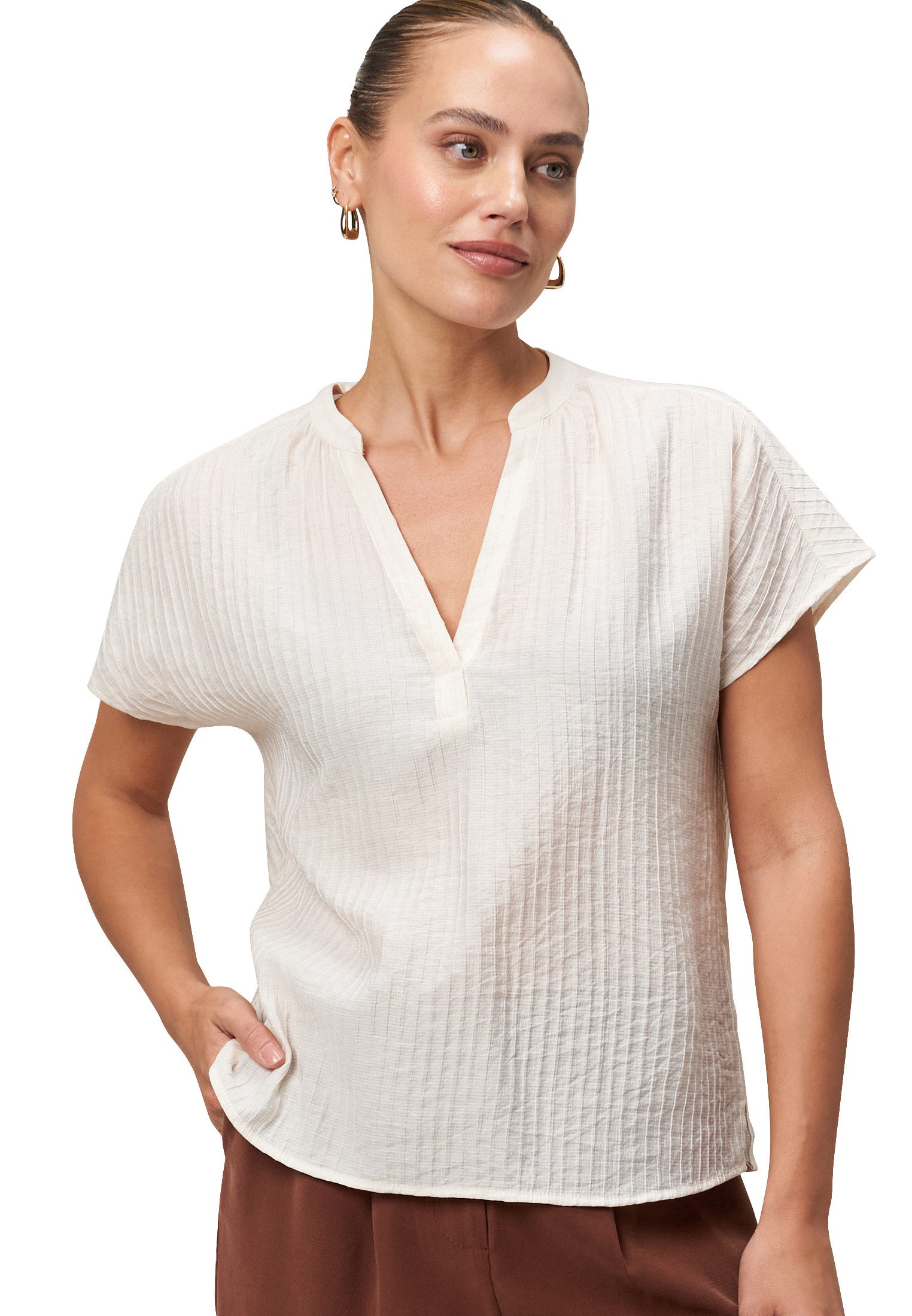 Zero Crinklebluse Damen Crinkle-Bluse mit V-Ausschnitt