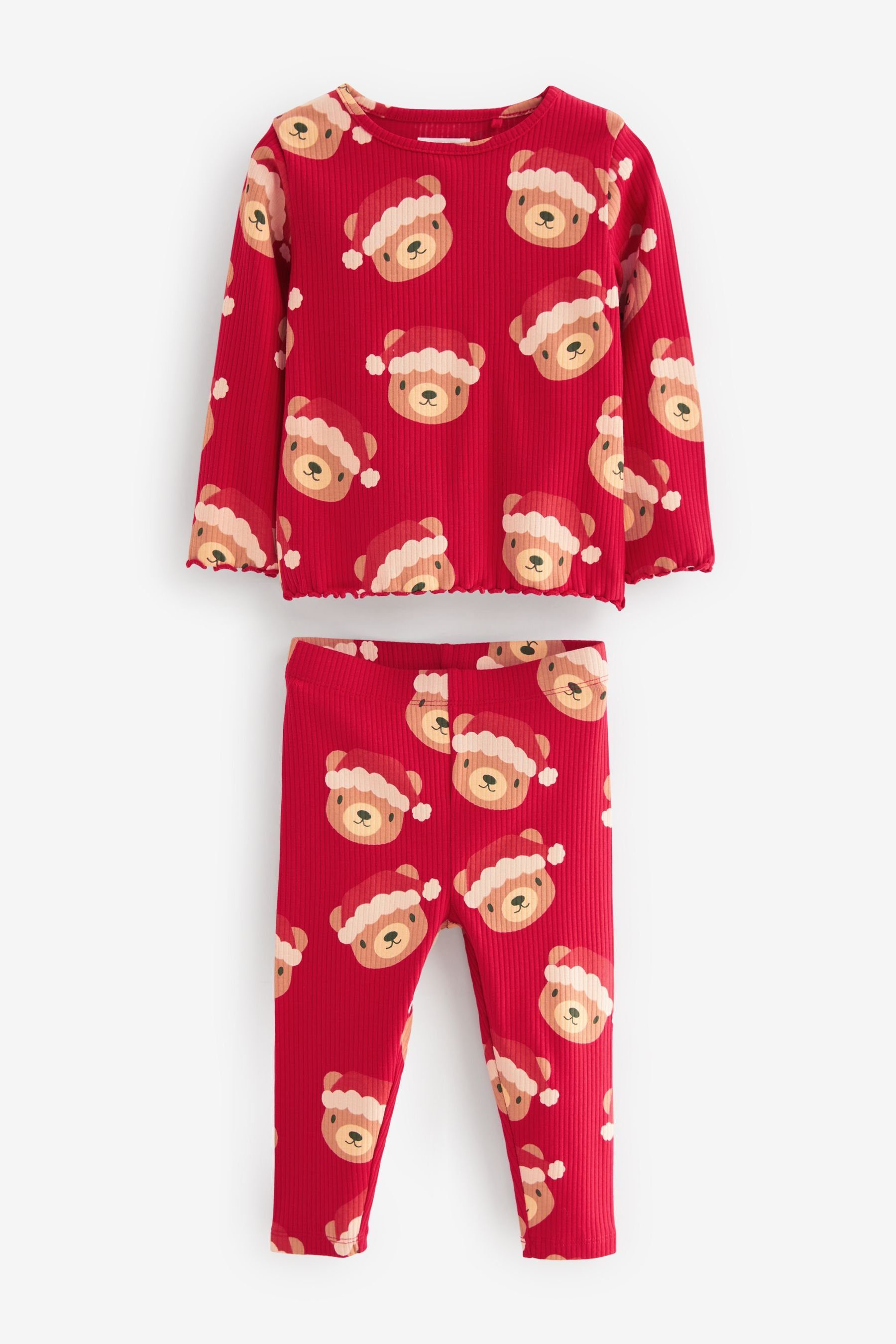 Next Shirt & Leggings Geripptes Set aus Shirt und Leggings (2-tlg) Red Christmas Bear