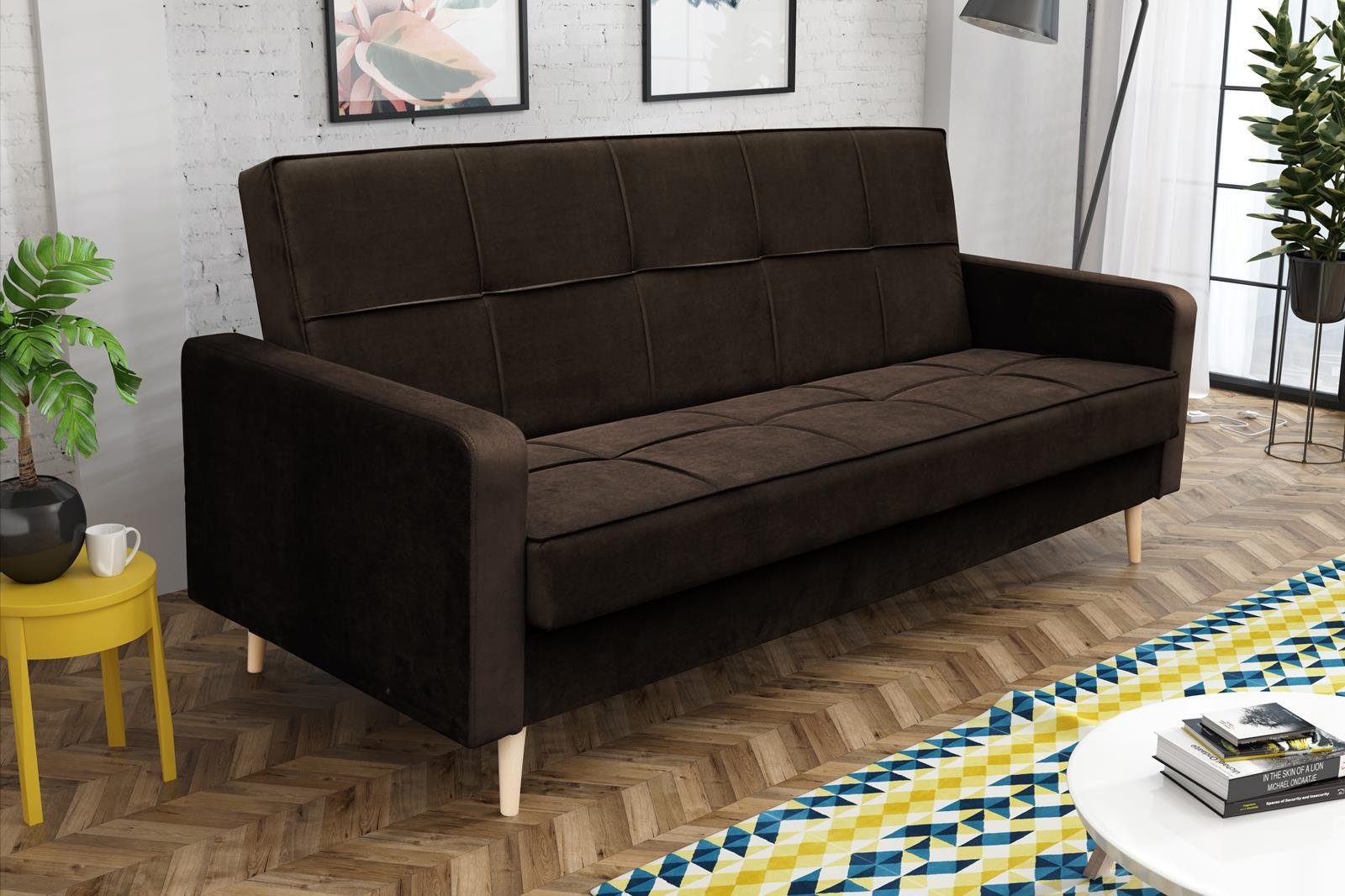 Beautysofa Sofa Peak, Sofa mit Holzbeine,Polstercouch mit Bettfunktion, Sofa mit Holzbeine, Polstercouch mit Bettfunktion Braun (jasmine 29)