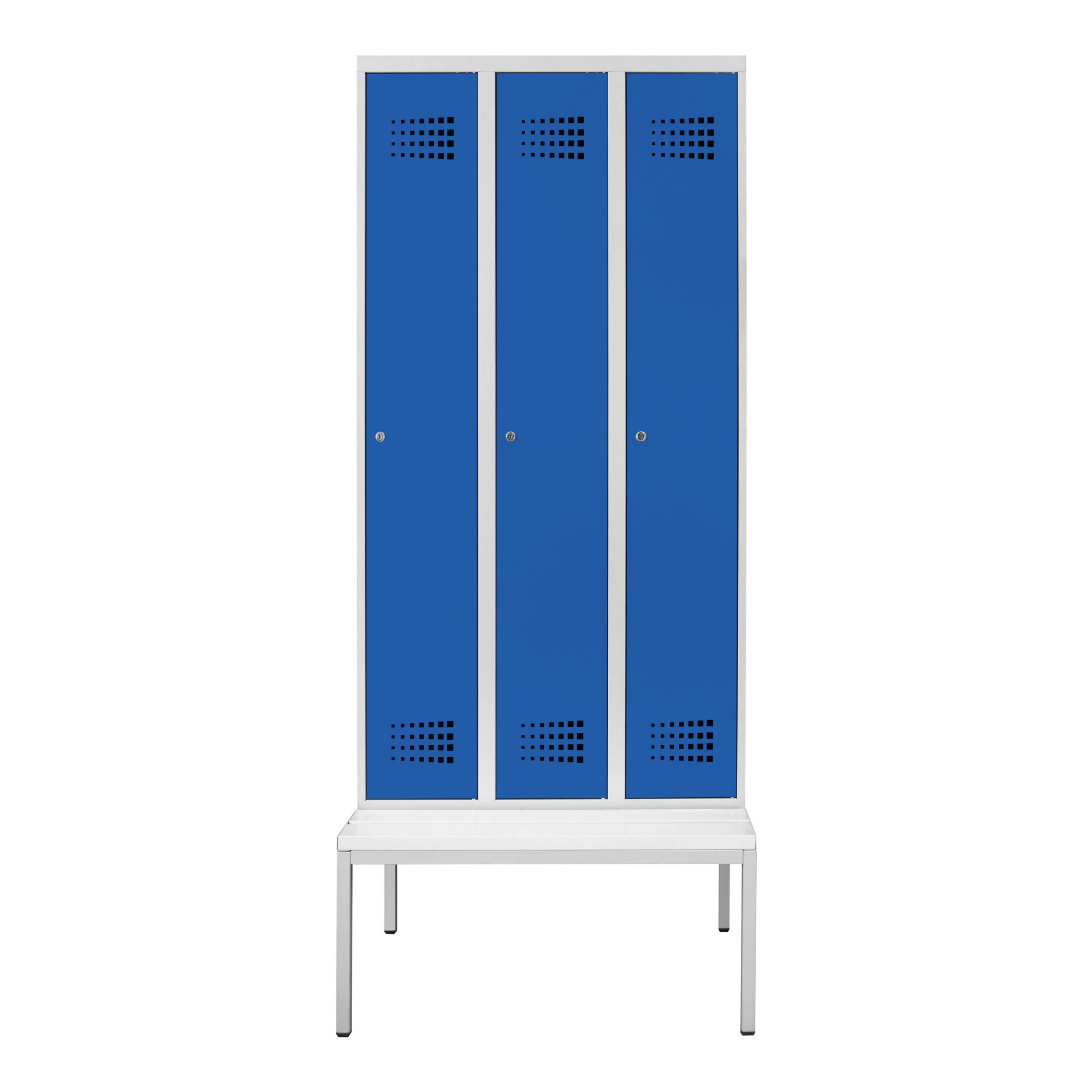 Stier Garderobenschrank STIER Garderobenspind Premium mit Sitzbankuntergestell 3 Abteile Zylin