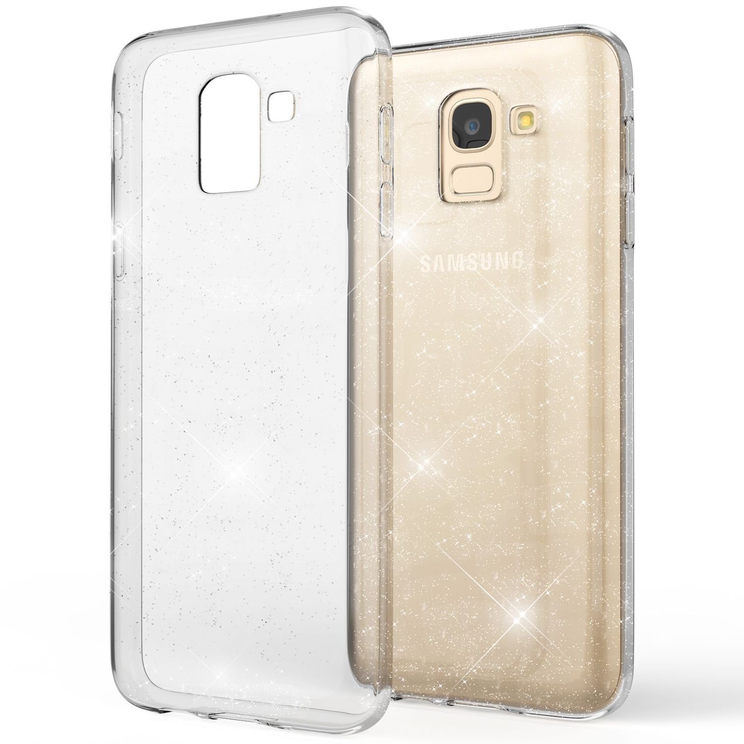 Nalia Smartphone-Hülle Samsung Galaxy J6, Klare Glitzer Hülle / Silikon Transparent / Glitter Cover / Bling Case