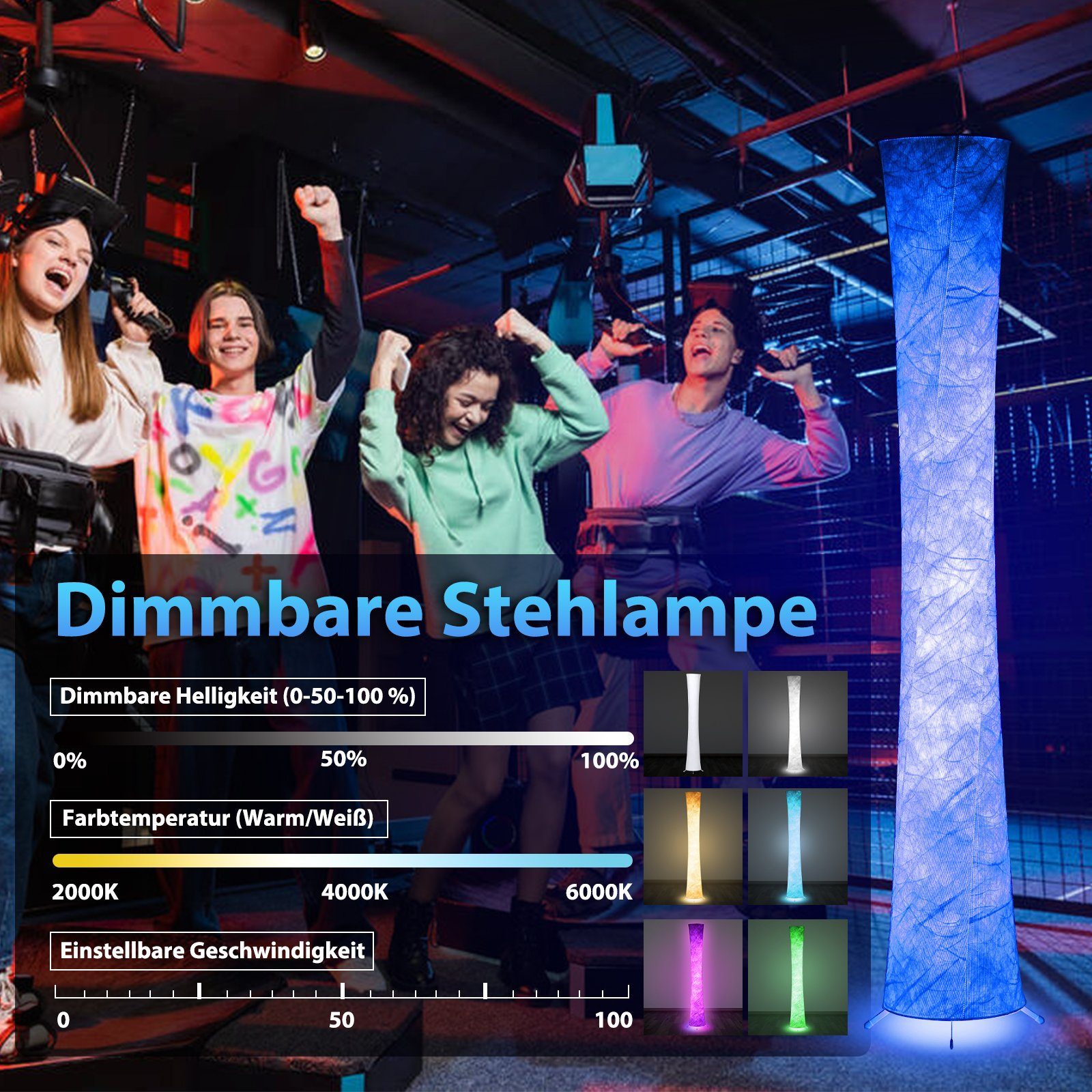 8W Stehleuchte Gimisgu RGB Dimmbar, Standlampe Stehlampe Eckleuchte Fernbedienung LED