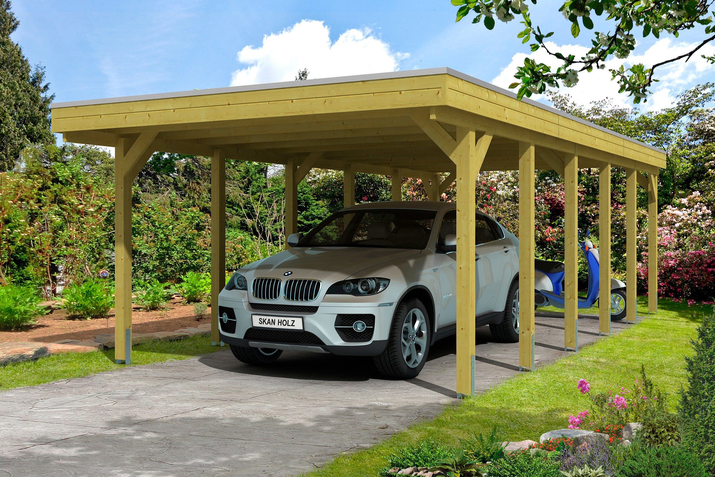 Skanholz Einzelcarport Friesland, BxT: 397x860 cm, 204 cm Einfahrtshöhe