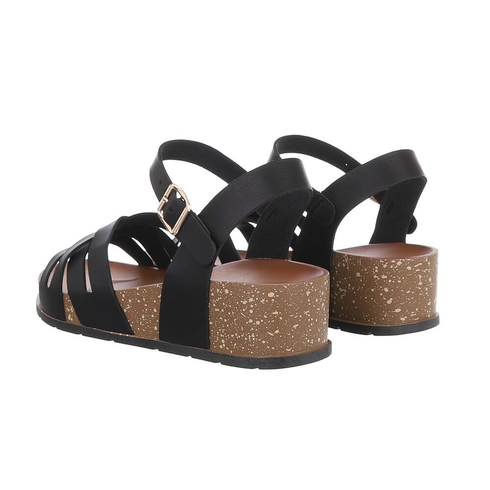 Keilsandaletten Keilabsatz/Wedge Damen Ital-Design in Riemchensandalette Schwarz Freizeit